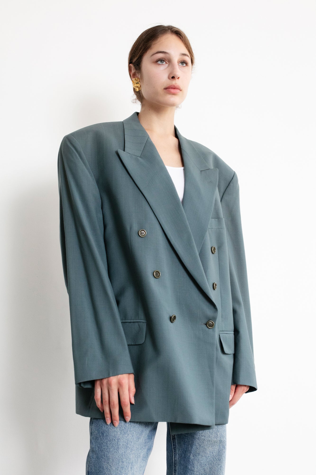 Vintage Blue Oversized Wool Blazer