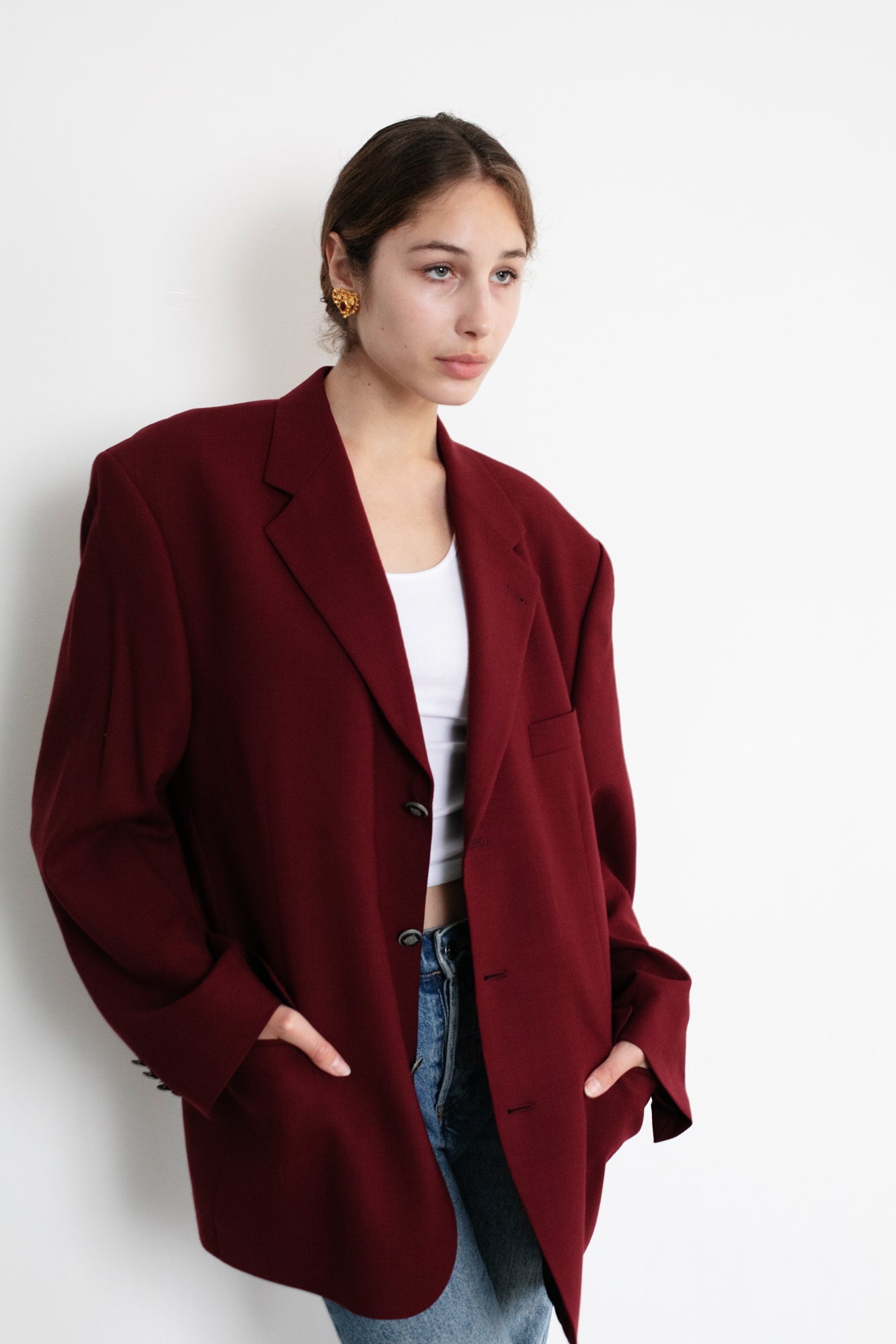 Vintage Burgundy Oversized Wool Blazer