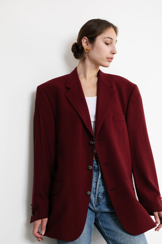 Vintage Burgundy Oversized Wool Blazer