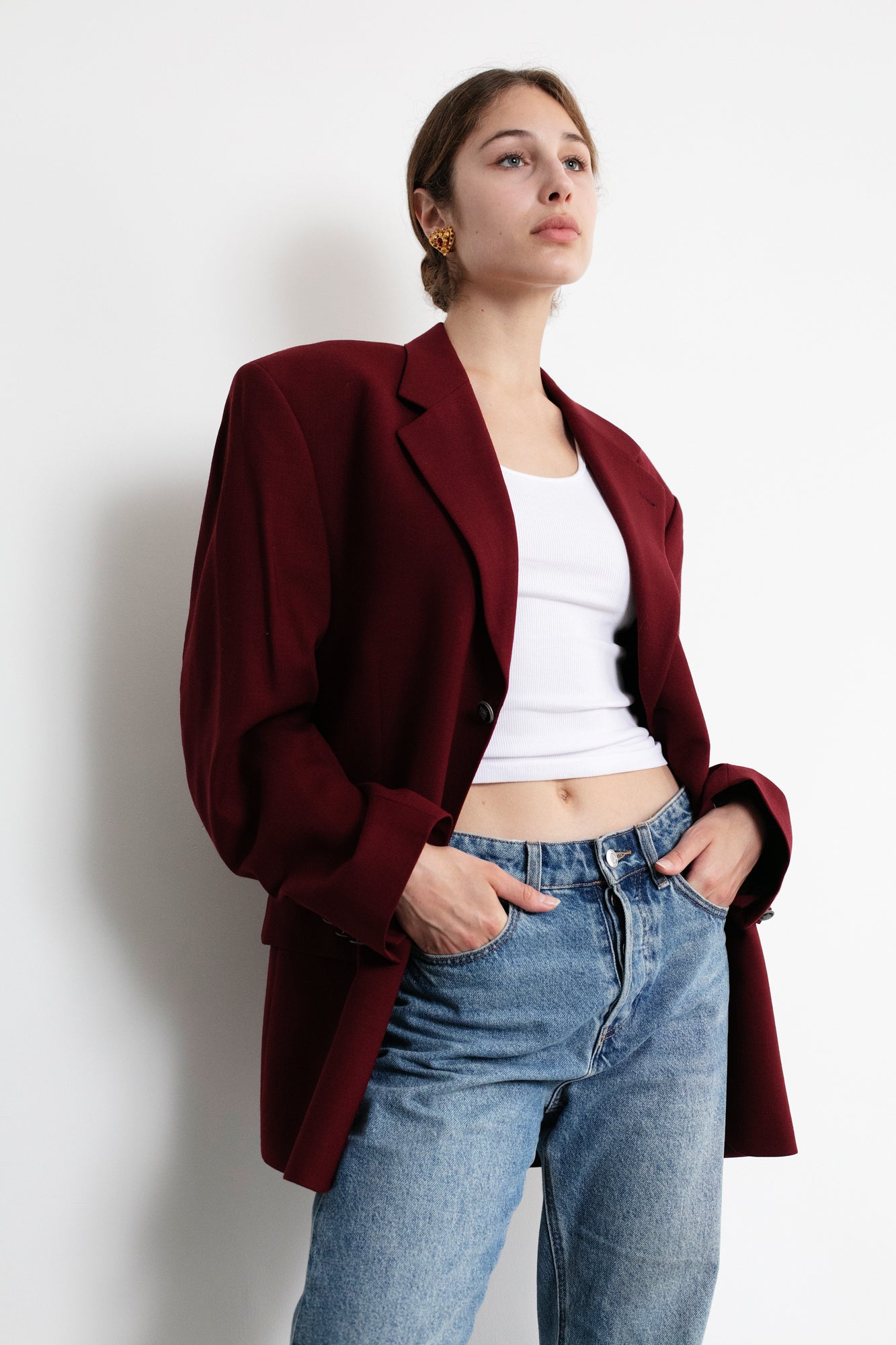 Vintage Burgundy Oversized Wool Blazer