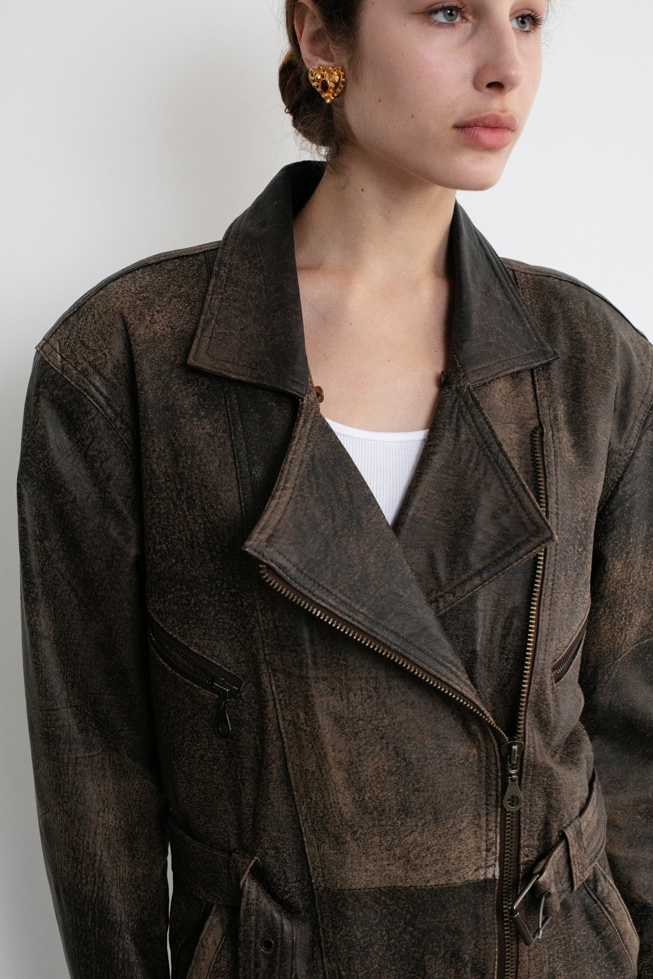 Vintage Brown Distressed Leather Biker Jacket