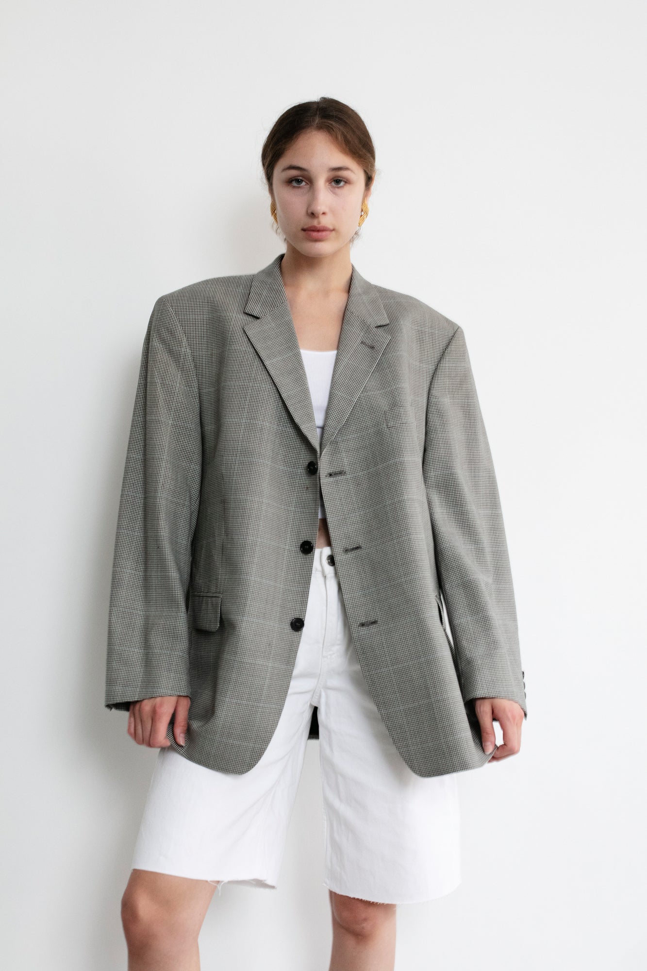 Vintage Houndstooth Oversized Wool Blazer