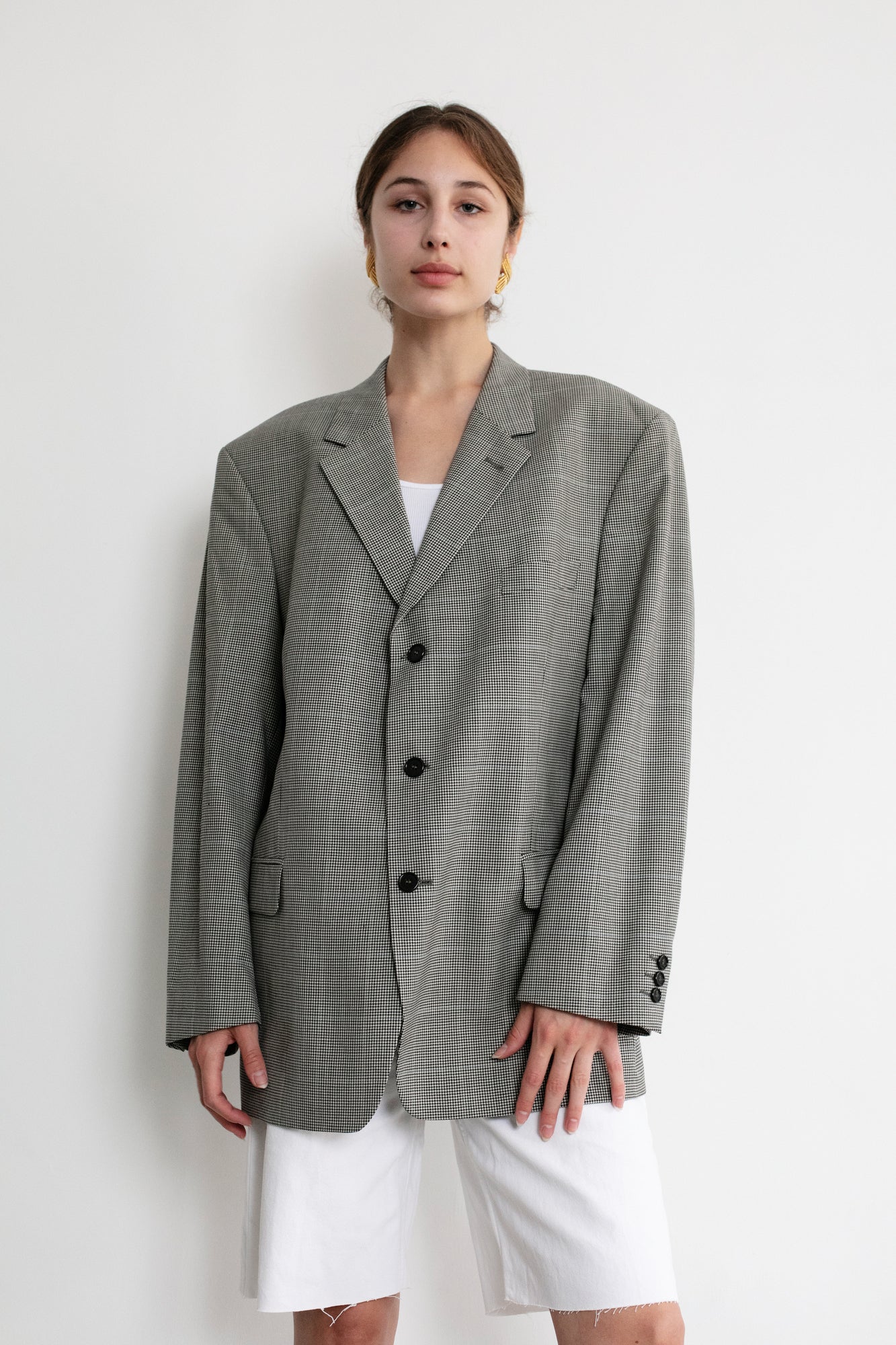 Vintage Houndstooth Oversized Wool Blazer