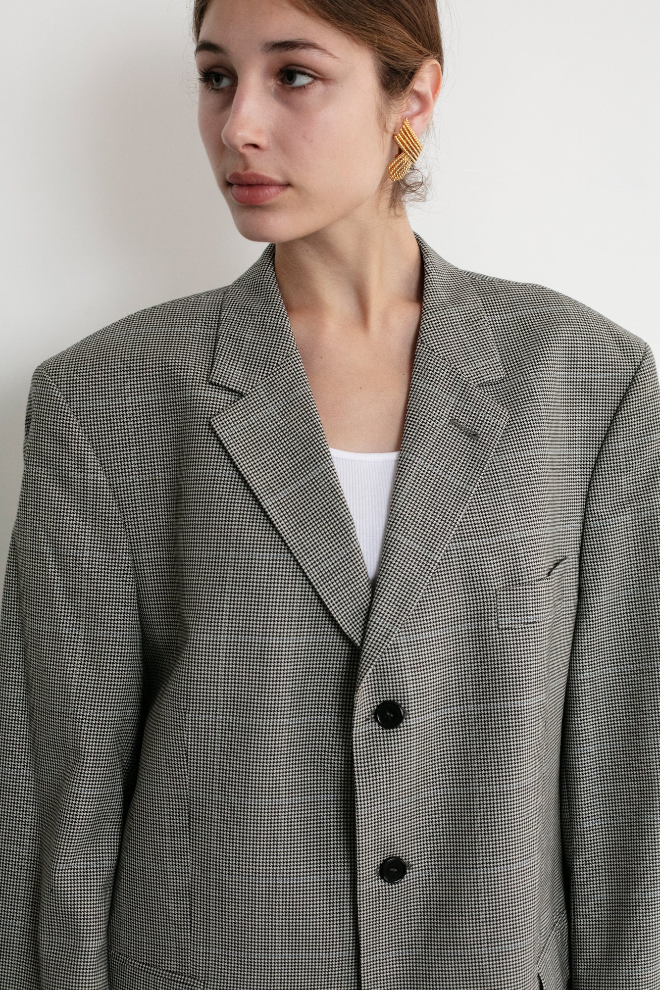 Vintage Houndstooth Oversized Wool Blazer