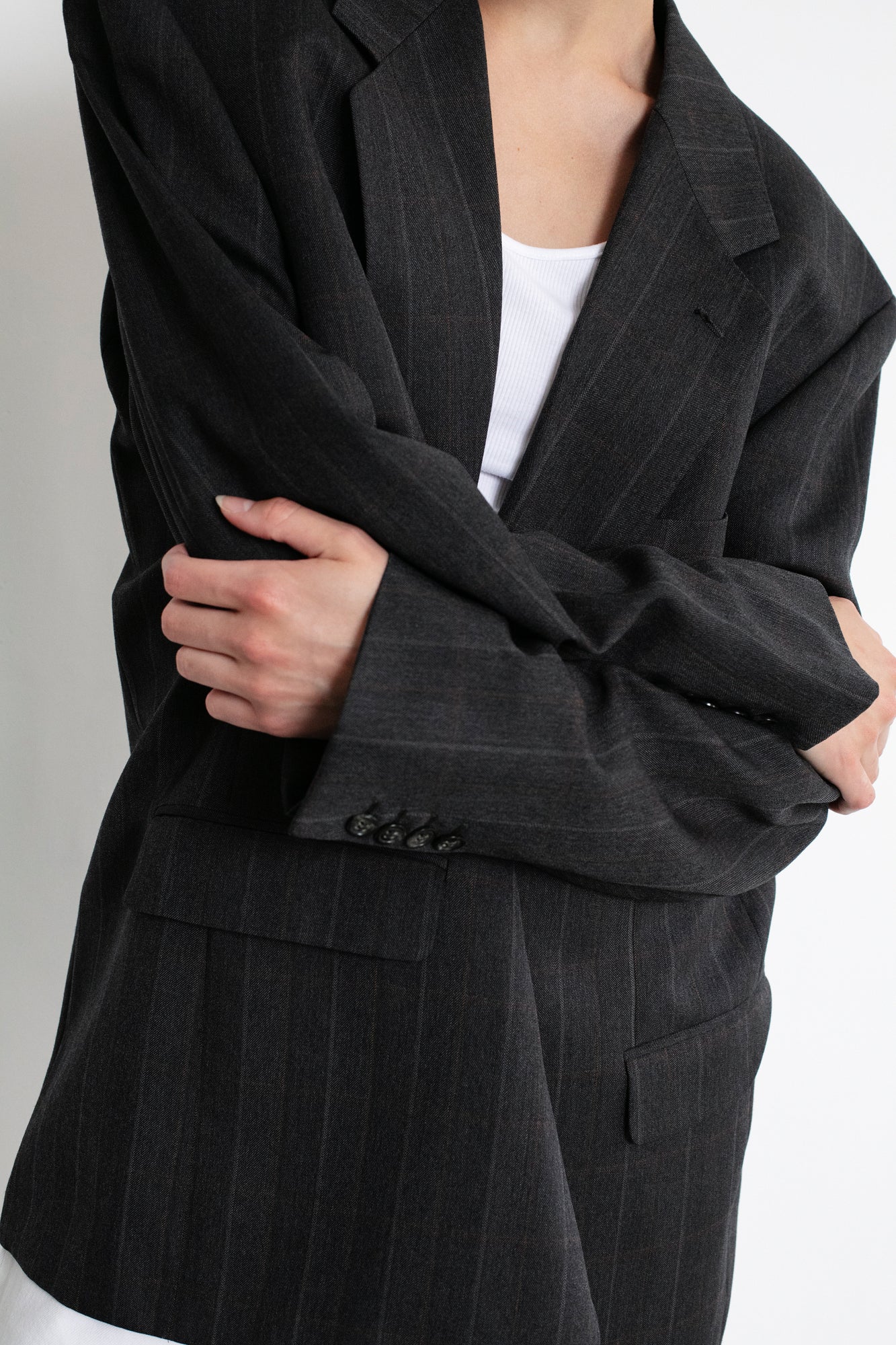 Vintage Grey Striped Oversized Wool Blazer