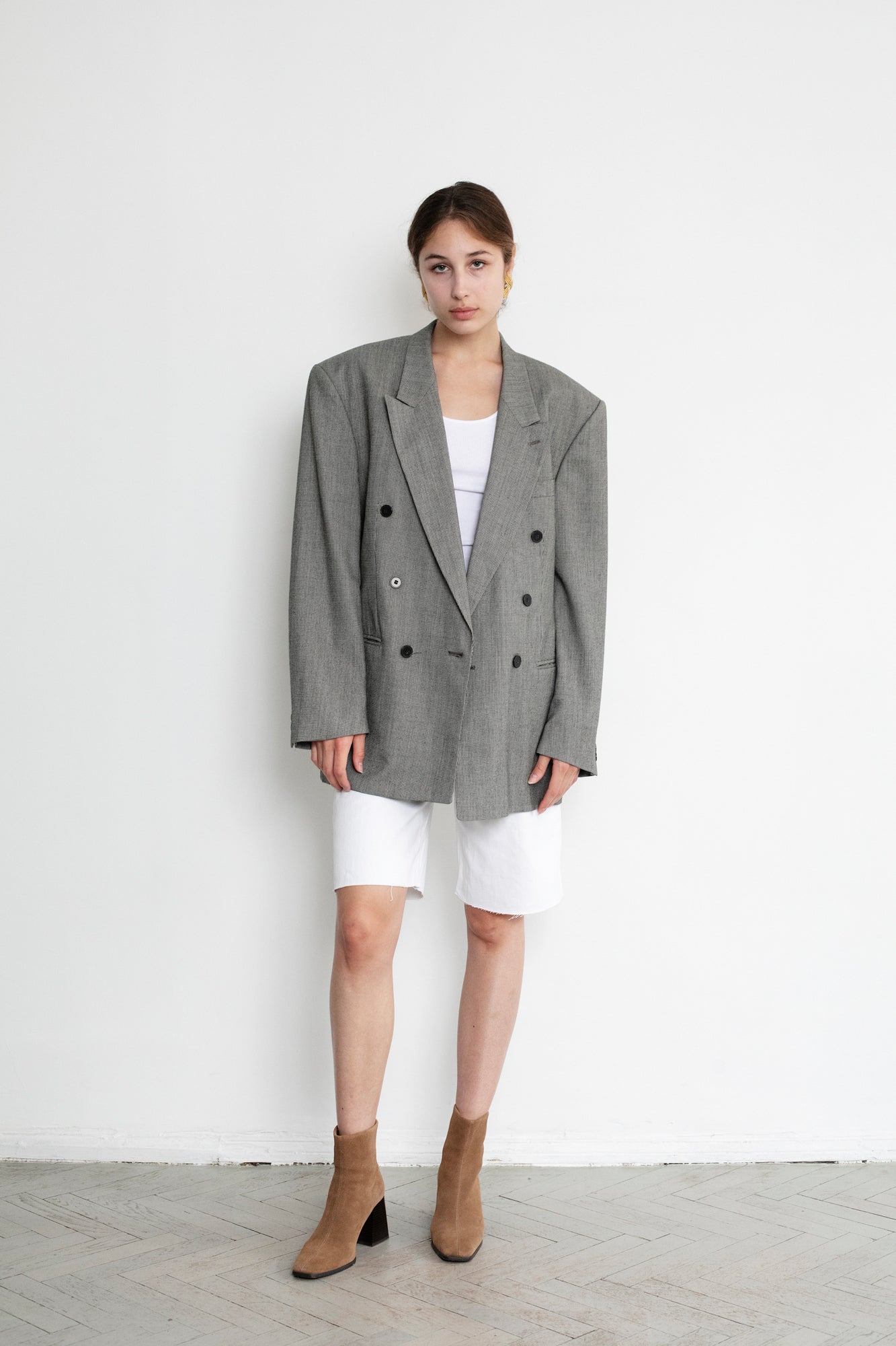 Vintage Grey Oversized Wool Blazer