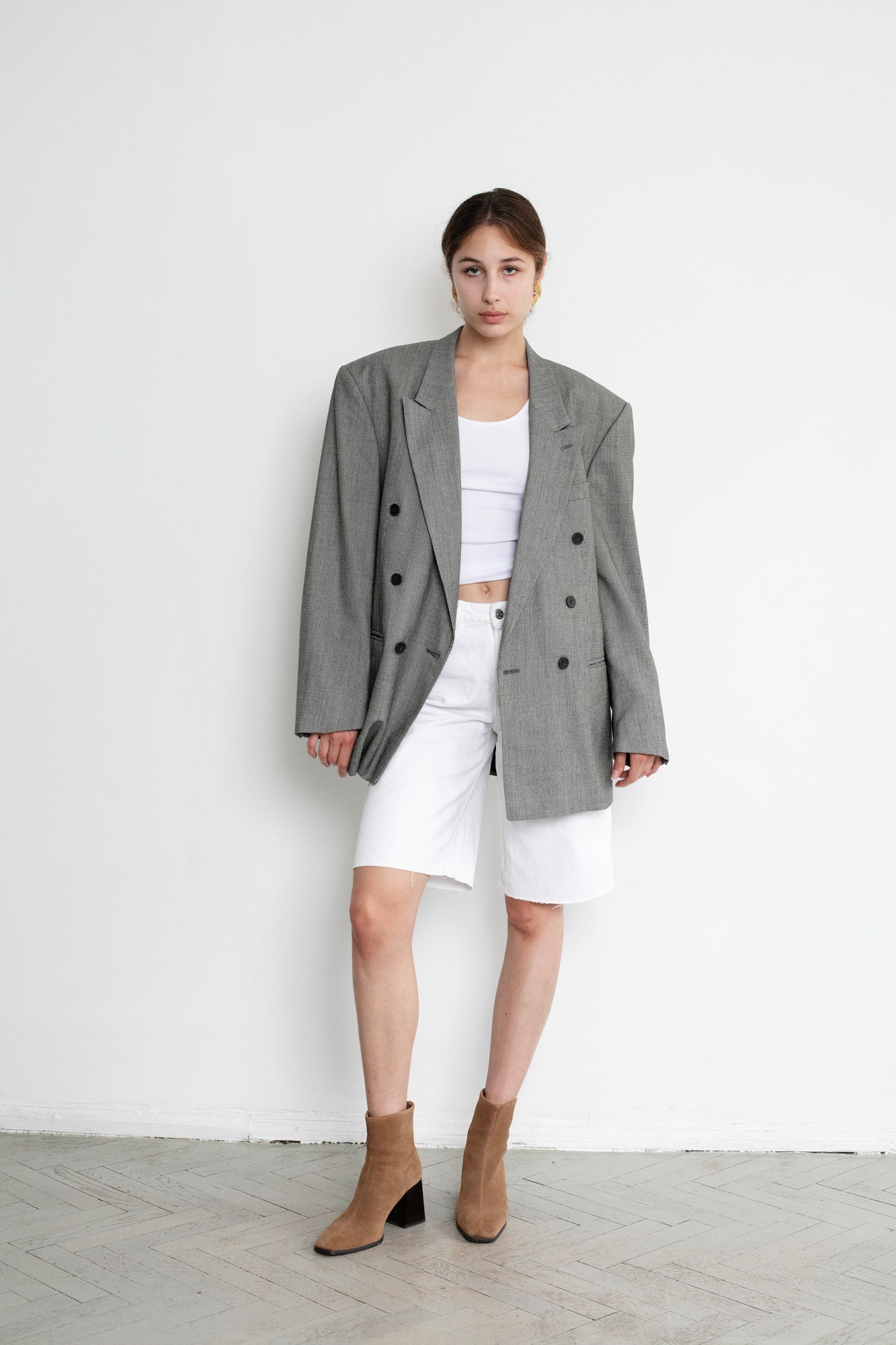 Vintage Grey Oversized Wool Blazer