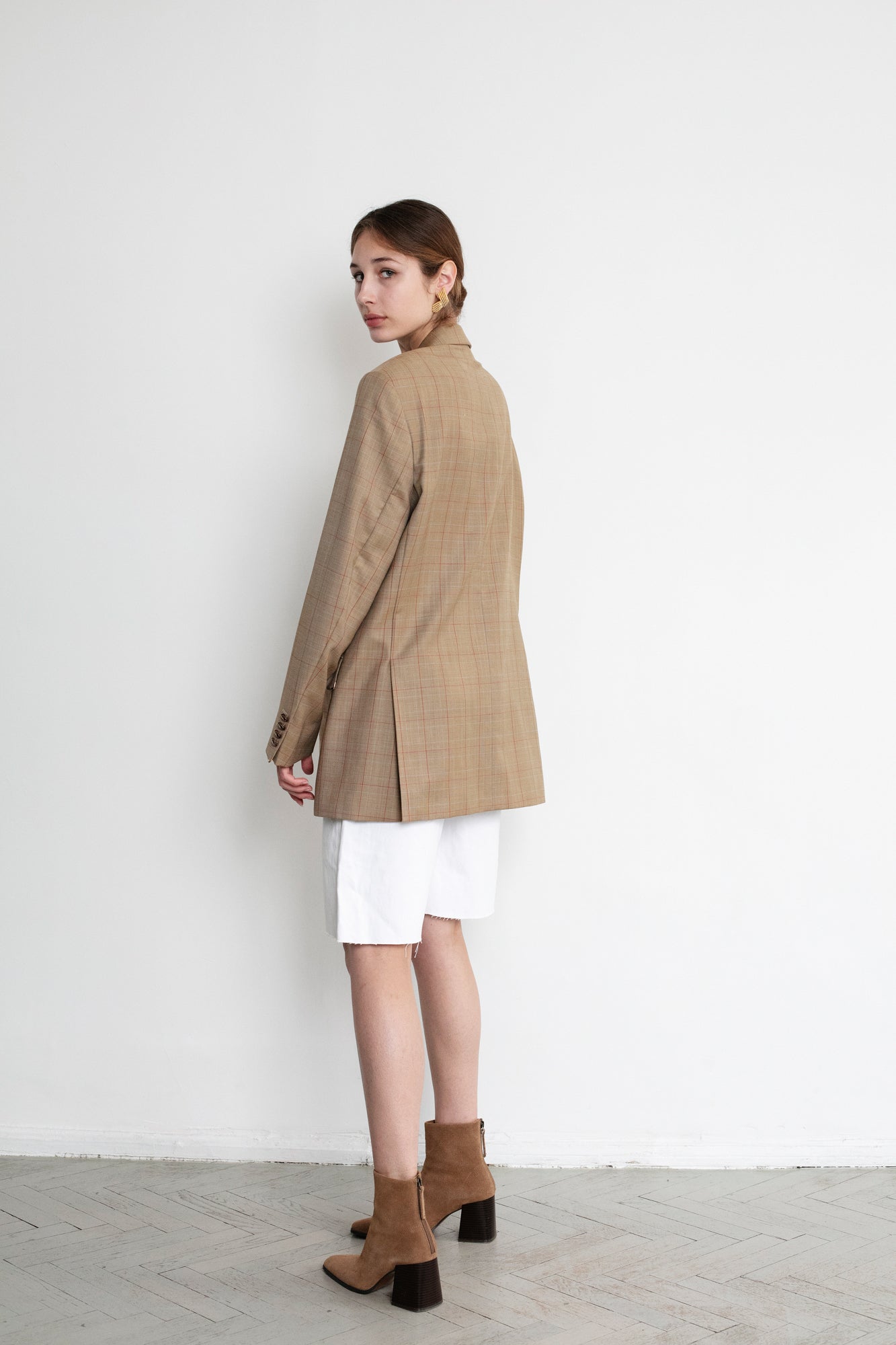 Vintage Brown Check Oversized Wool Blazer