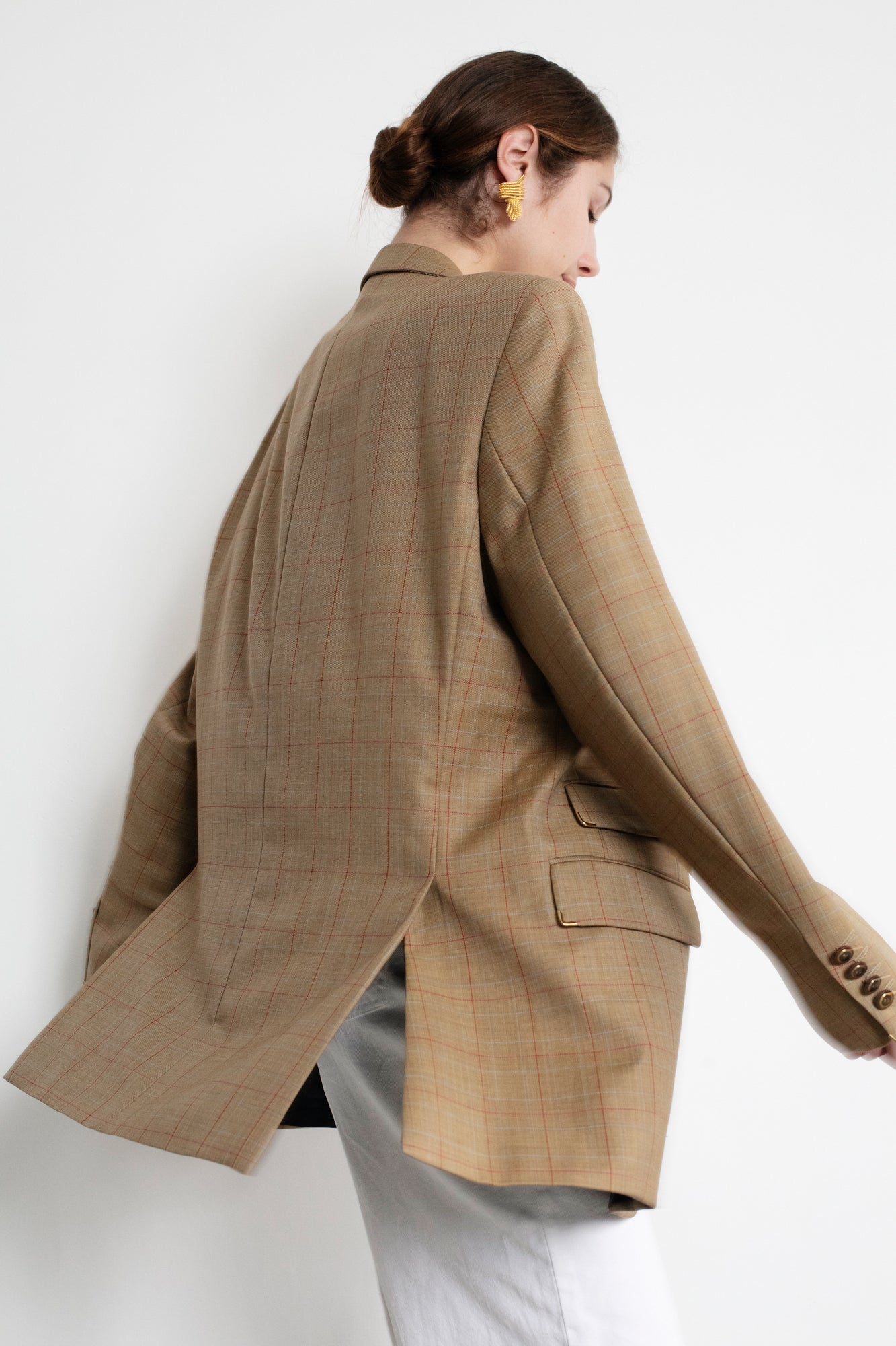 Vintage Brown Check Oversized Wool Blazer