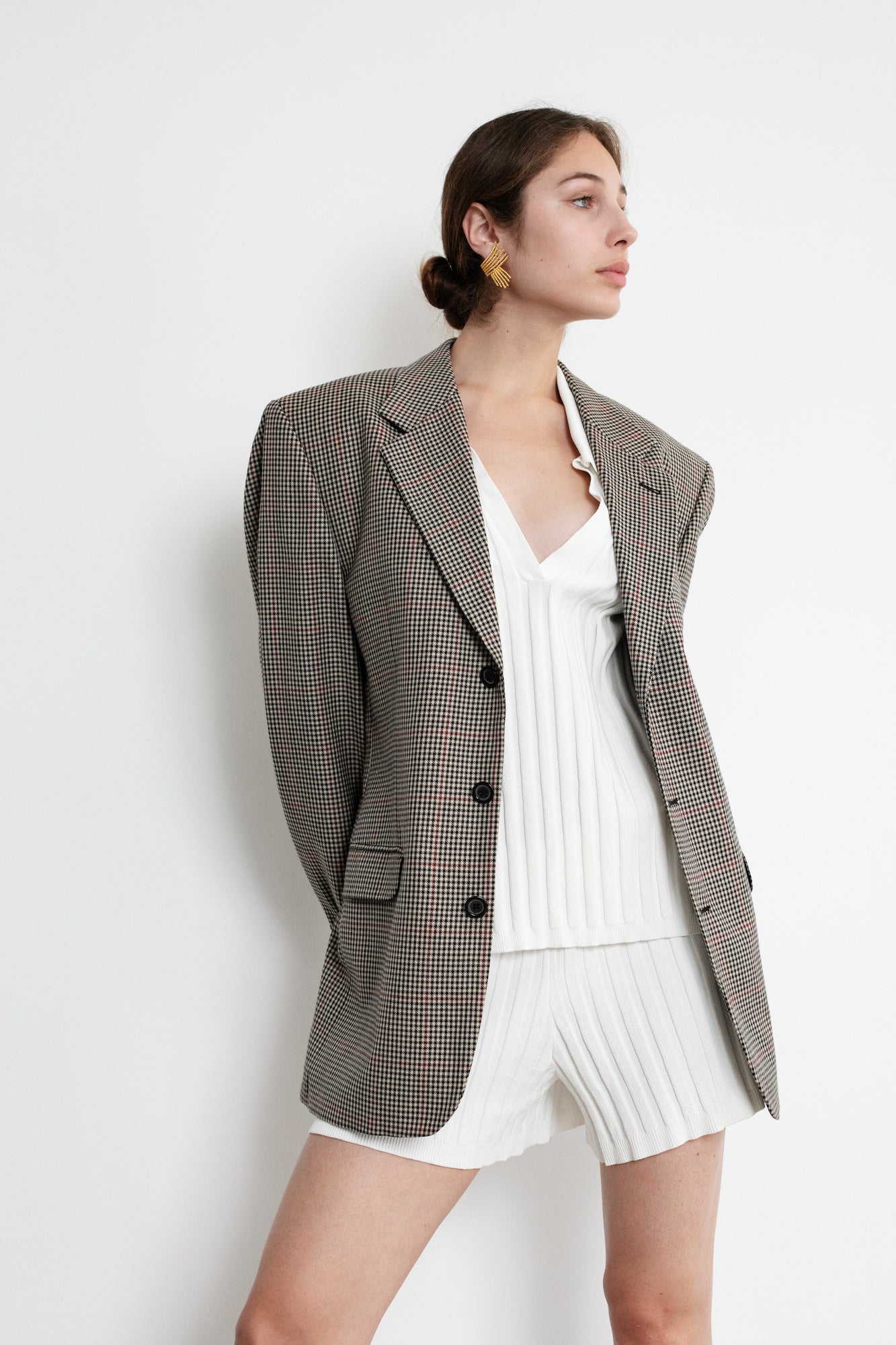 Vintage Houndstooth Oversized Wool Blazer