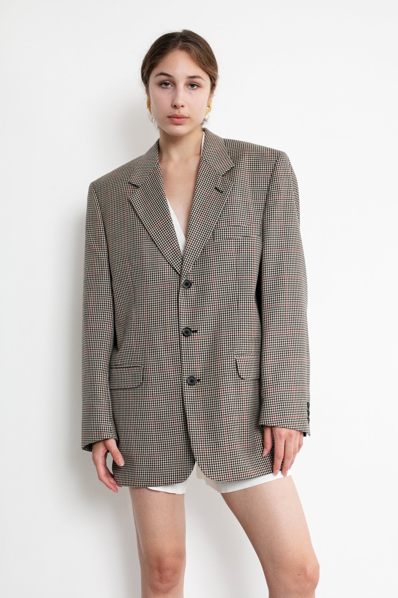 Vintage Houndstooth Oversized Wool Blazer