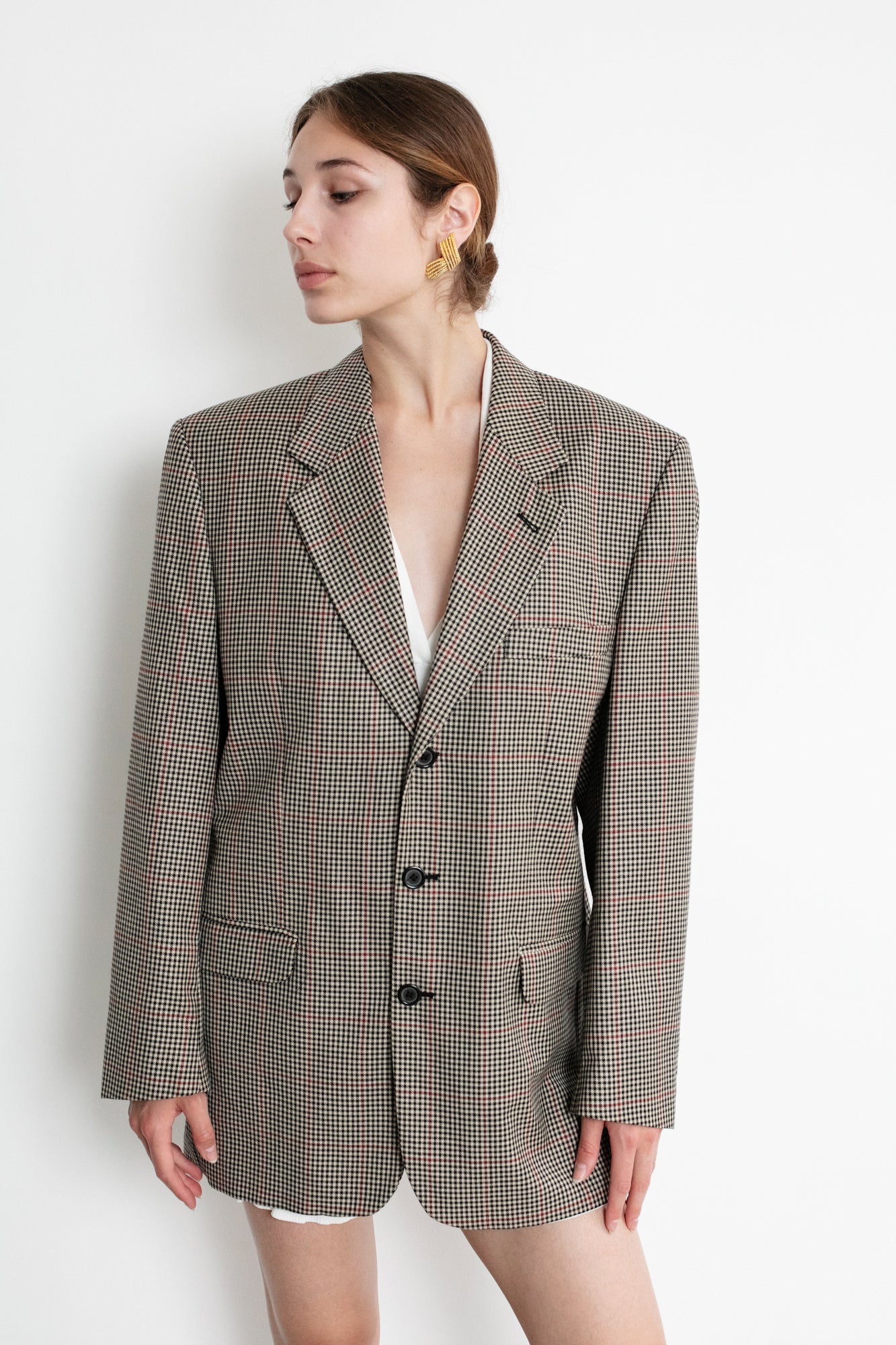 Vintage Houndstooth Oversized Wool Blazer