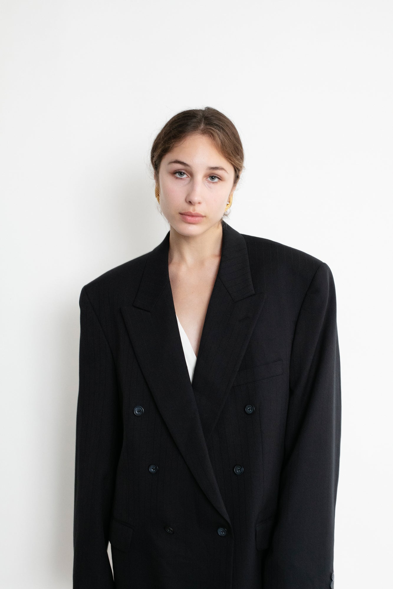 Vintage Striped Navy Oversized Wool Blazer