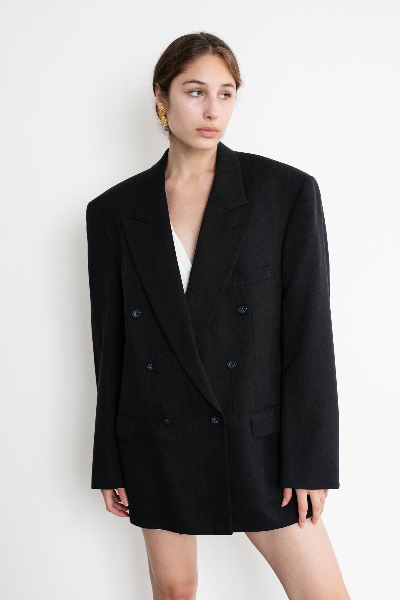 Vintage Striped Navy Oversized Wool Blazer