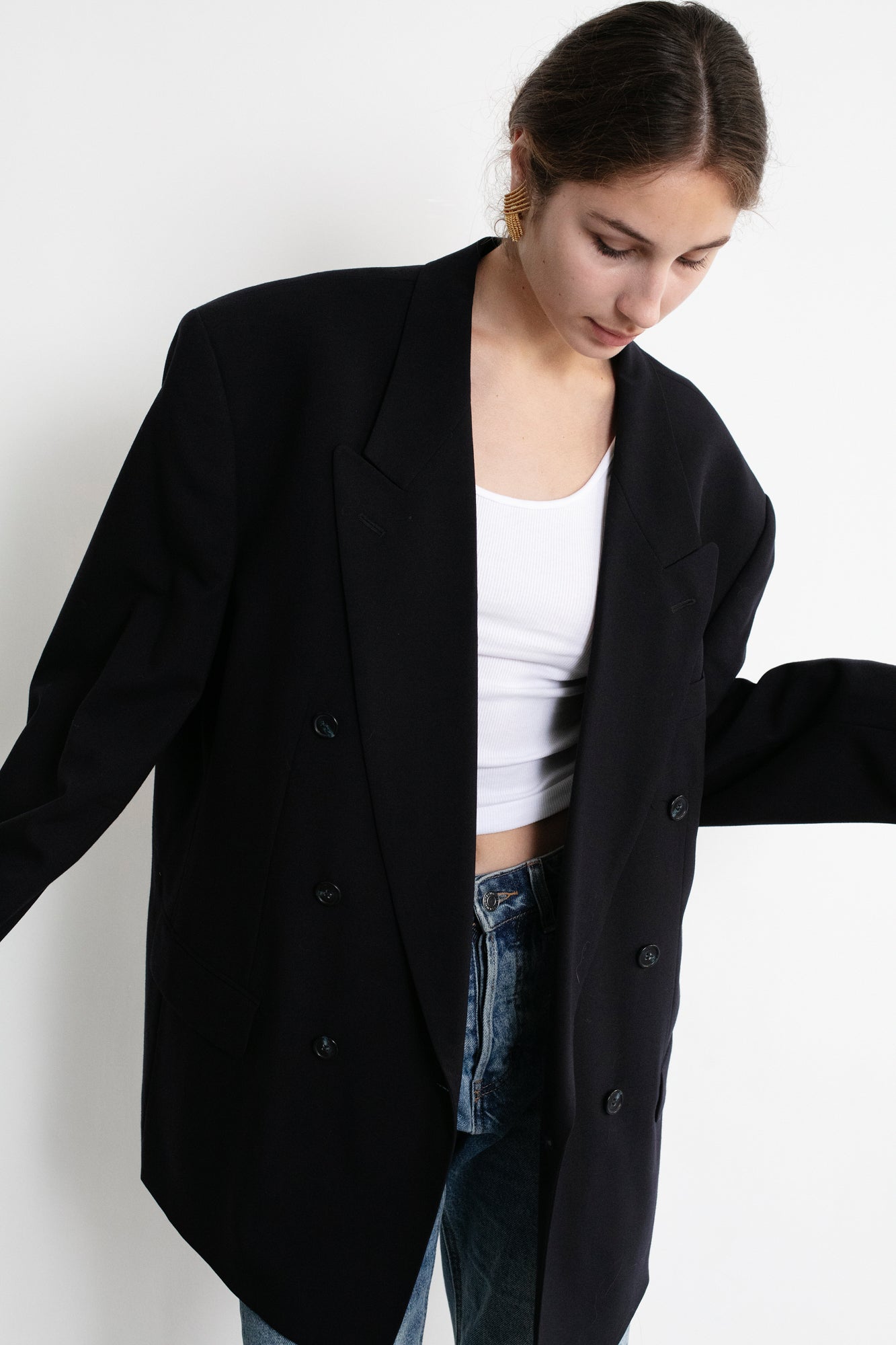 Vintage Navy Oversized Wool Blazer