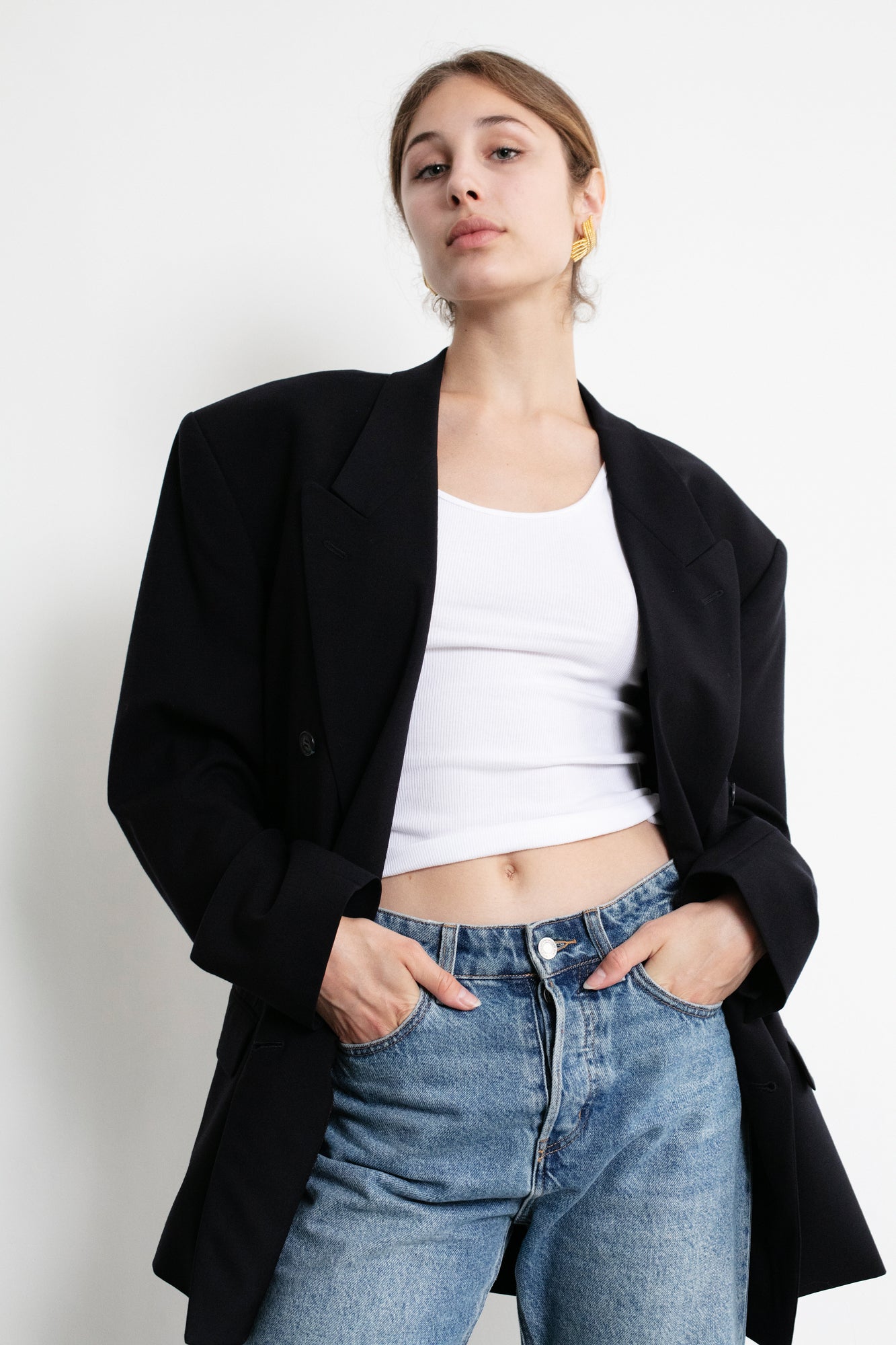 Vintage Navy Oversized Wool Blazer