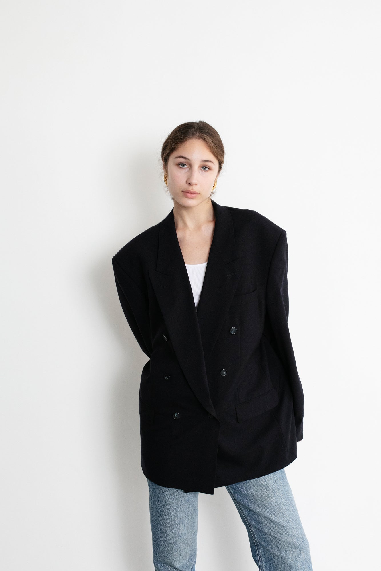 Vintage Navy Oversized Wool Blazer