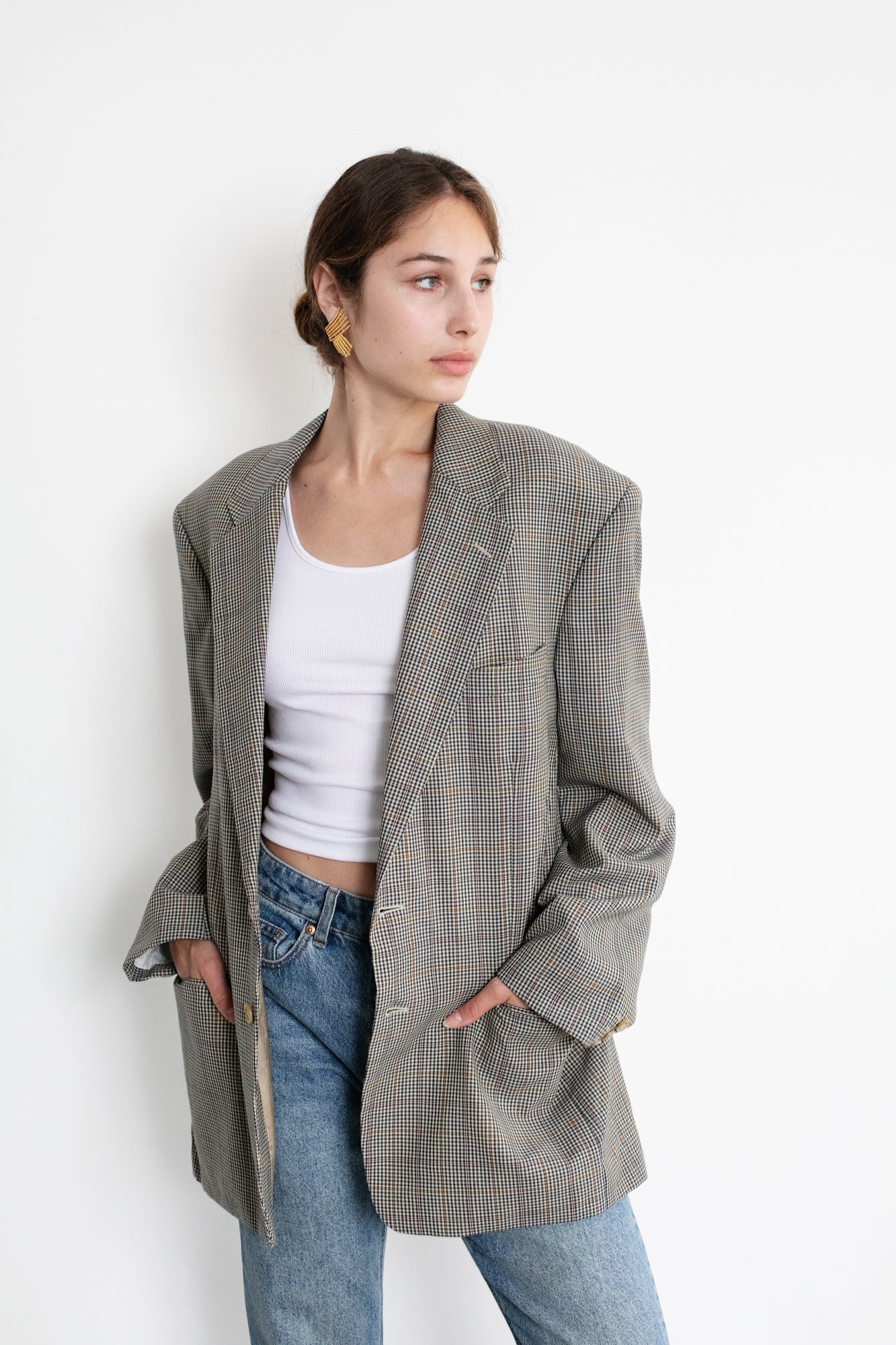 Vintage Plaid Oversized Wool Blazer