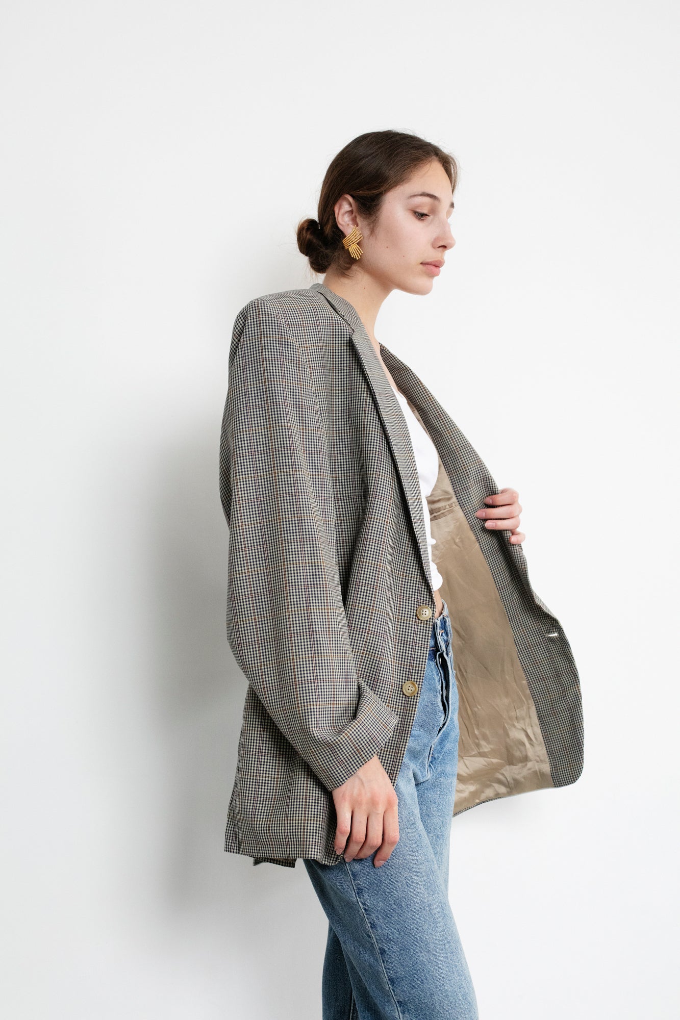 Vintage Plaid Oversized Wool Blazer