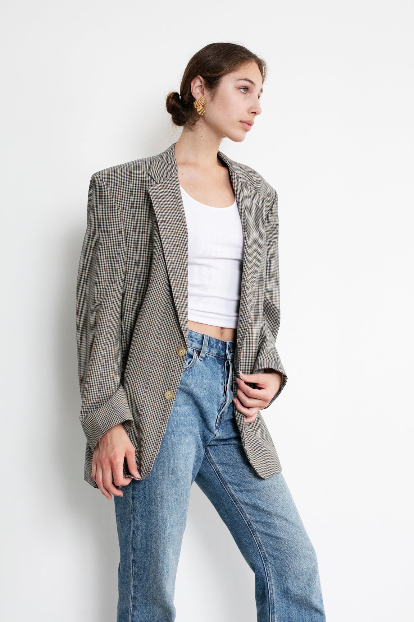 Vintage Plaid Oversized Wool Blazer