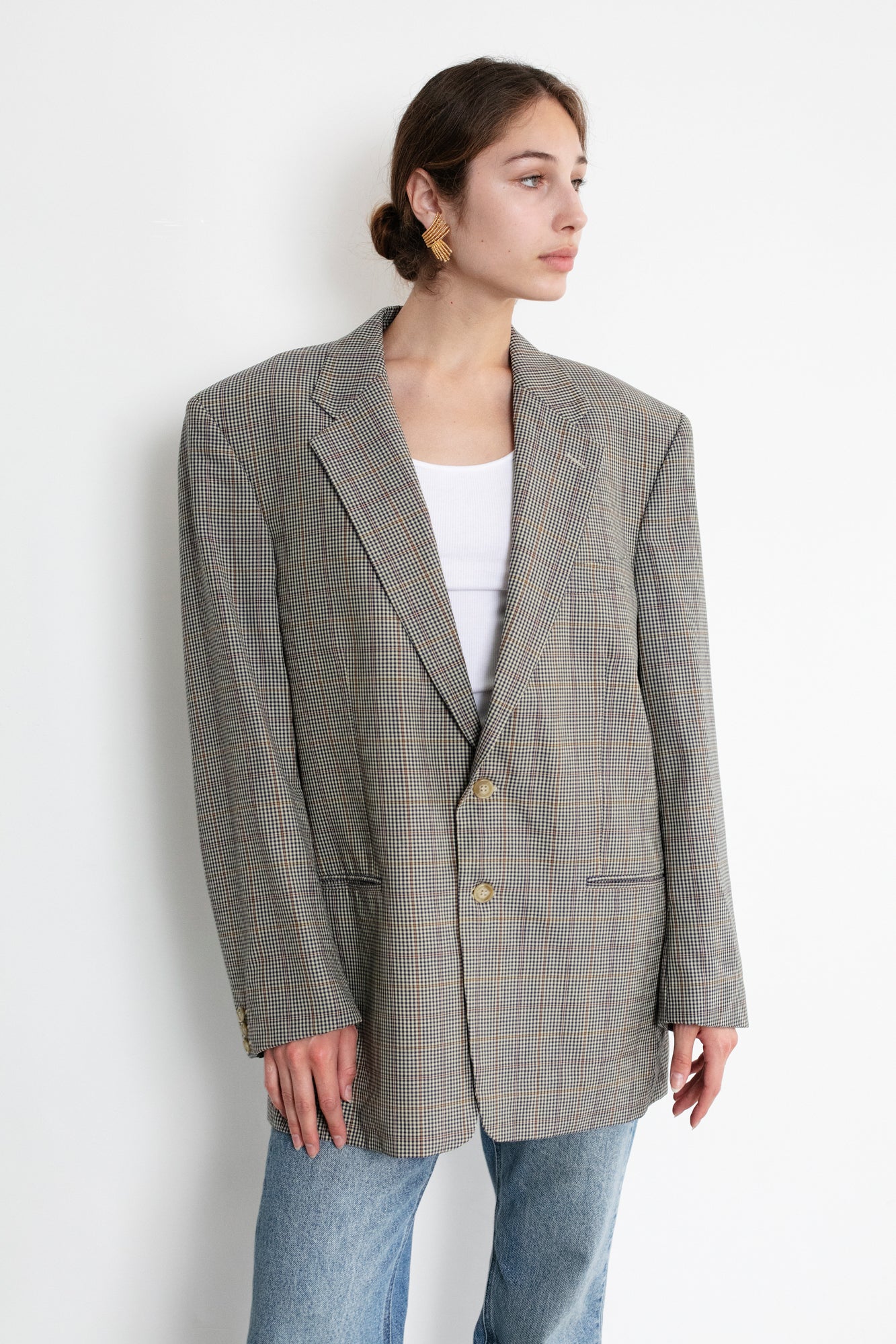 Vintage Plaid Oversized Wool Blazer