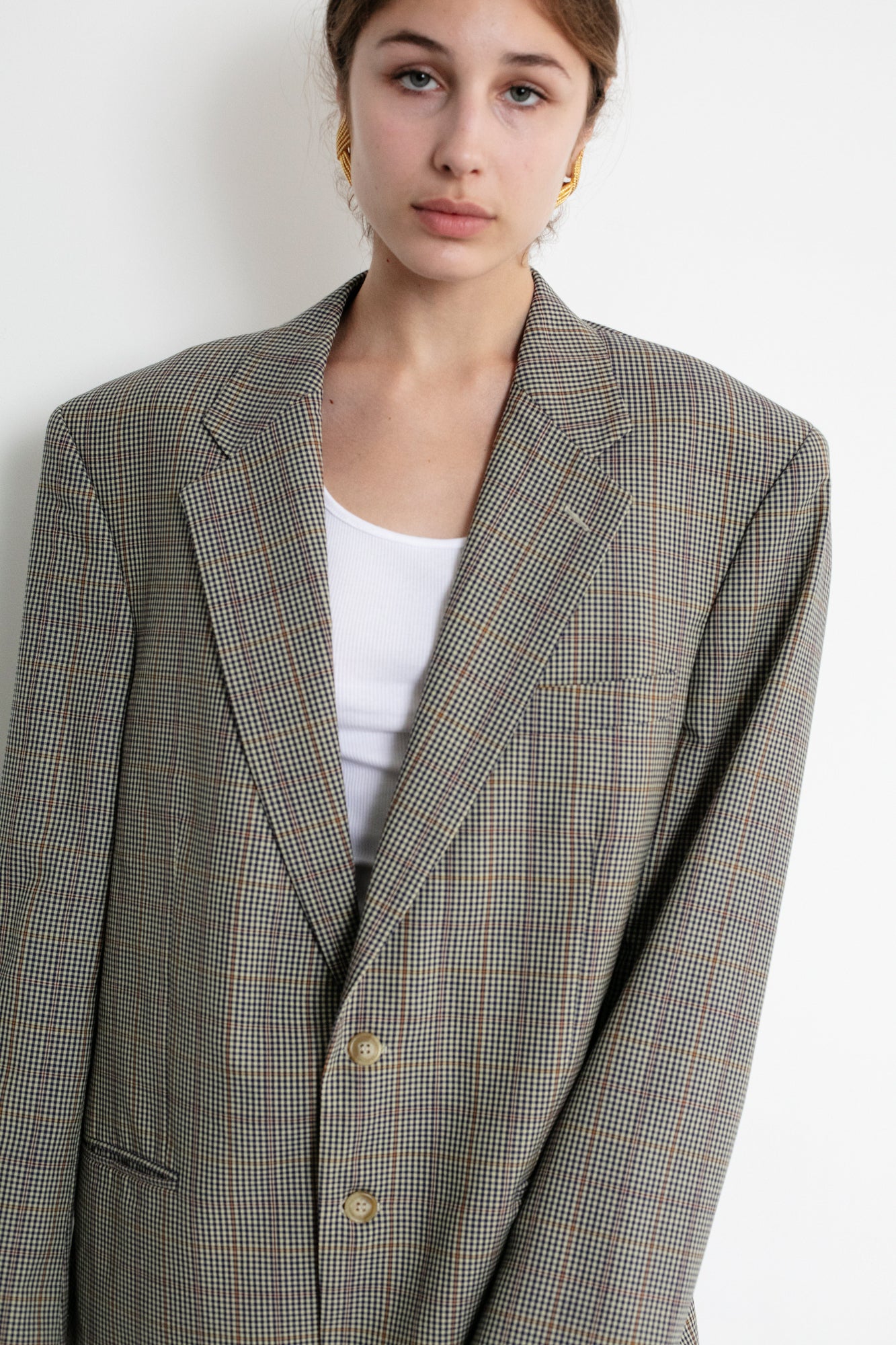 Vintage Plaid Oversized Wool Blazer