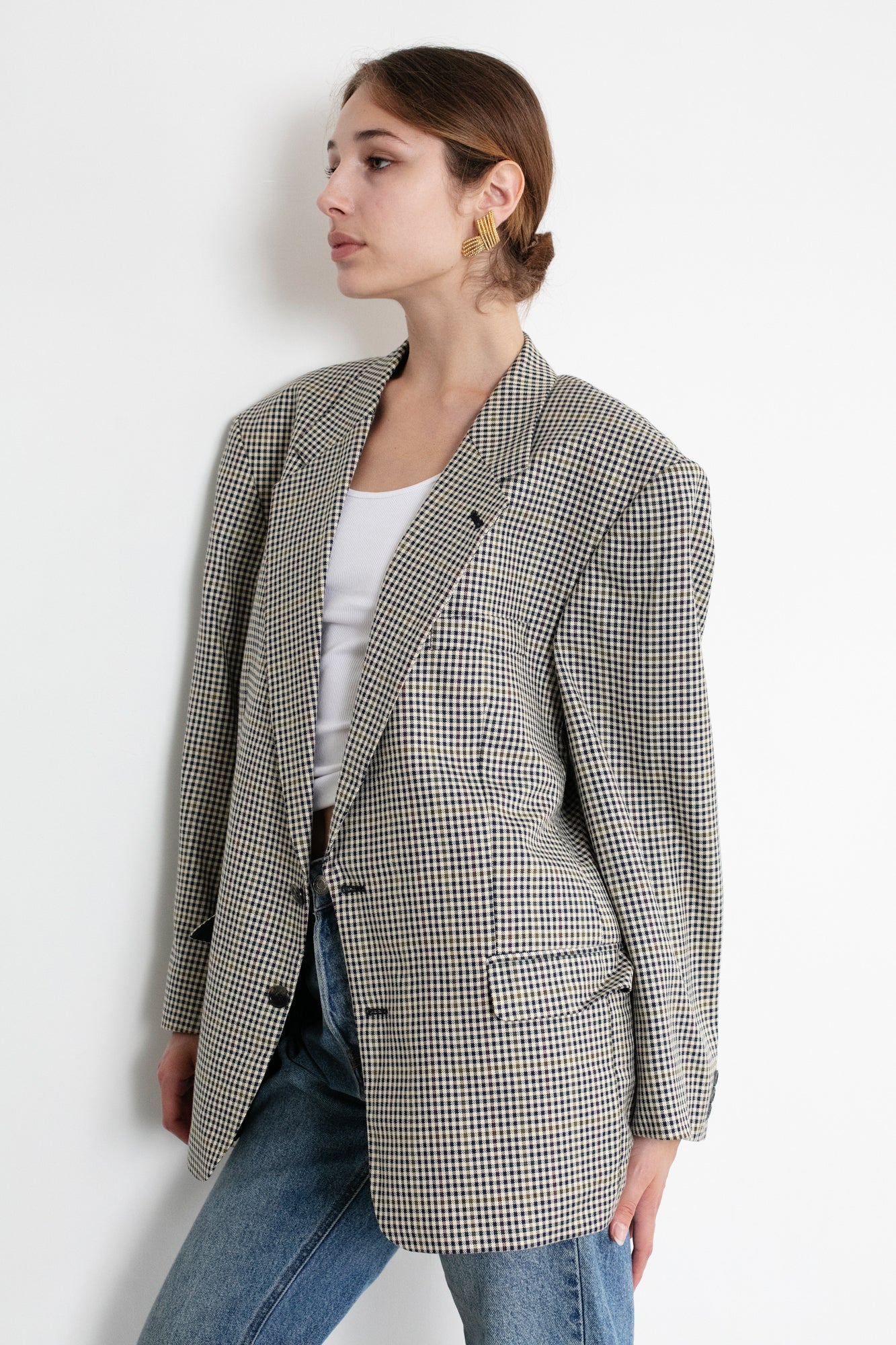 Vintage Houndstooth Oversized Wool Blazer