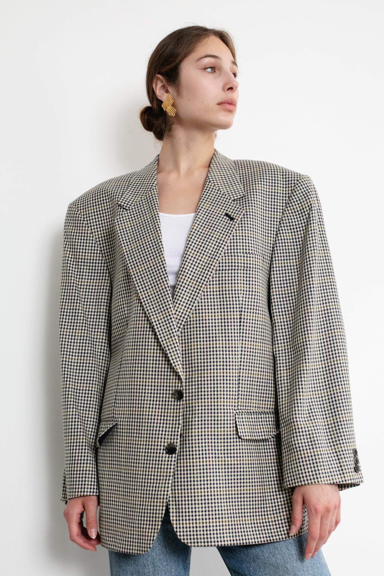 Vintage Houndstooth Oversized Wool Blazer