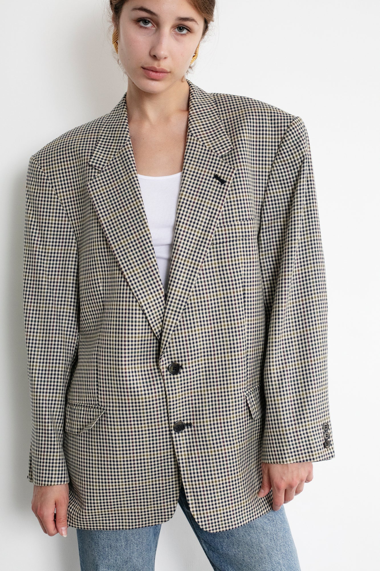 Vintage Houndstooth Oversized Wool Blazer