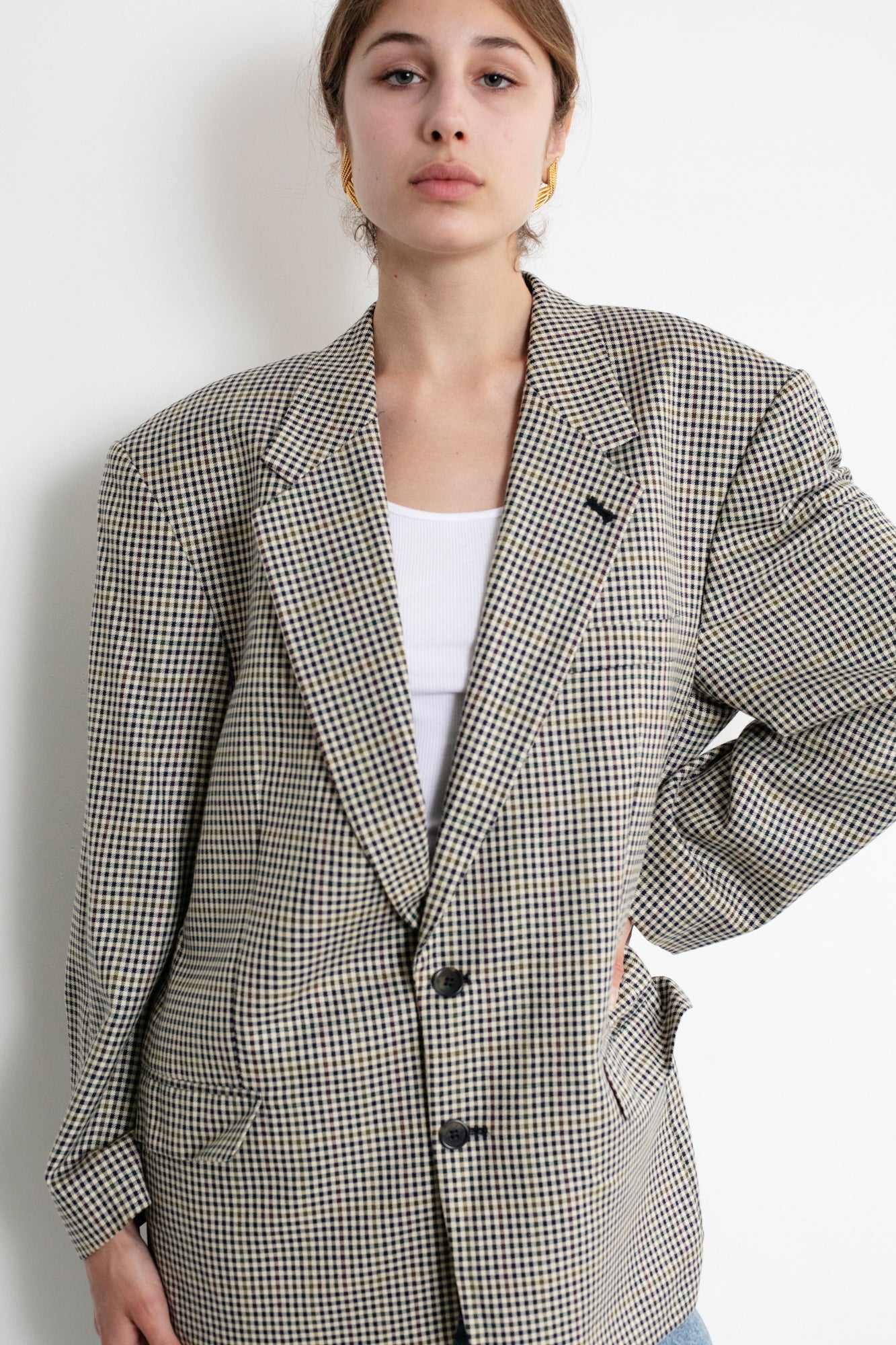 Vintage Houndstooth Oversized Wool Blazer