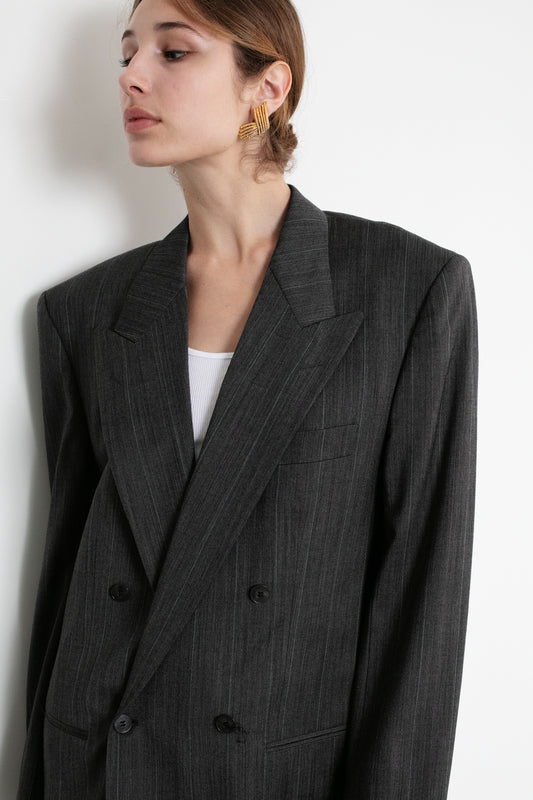 Vintage Hugo Boss Grey Striped Wool Blazer