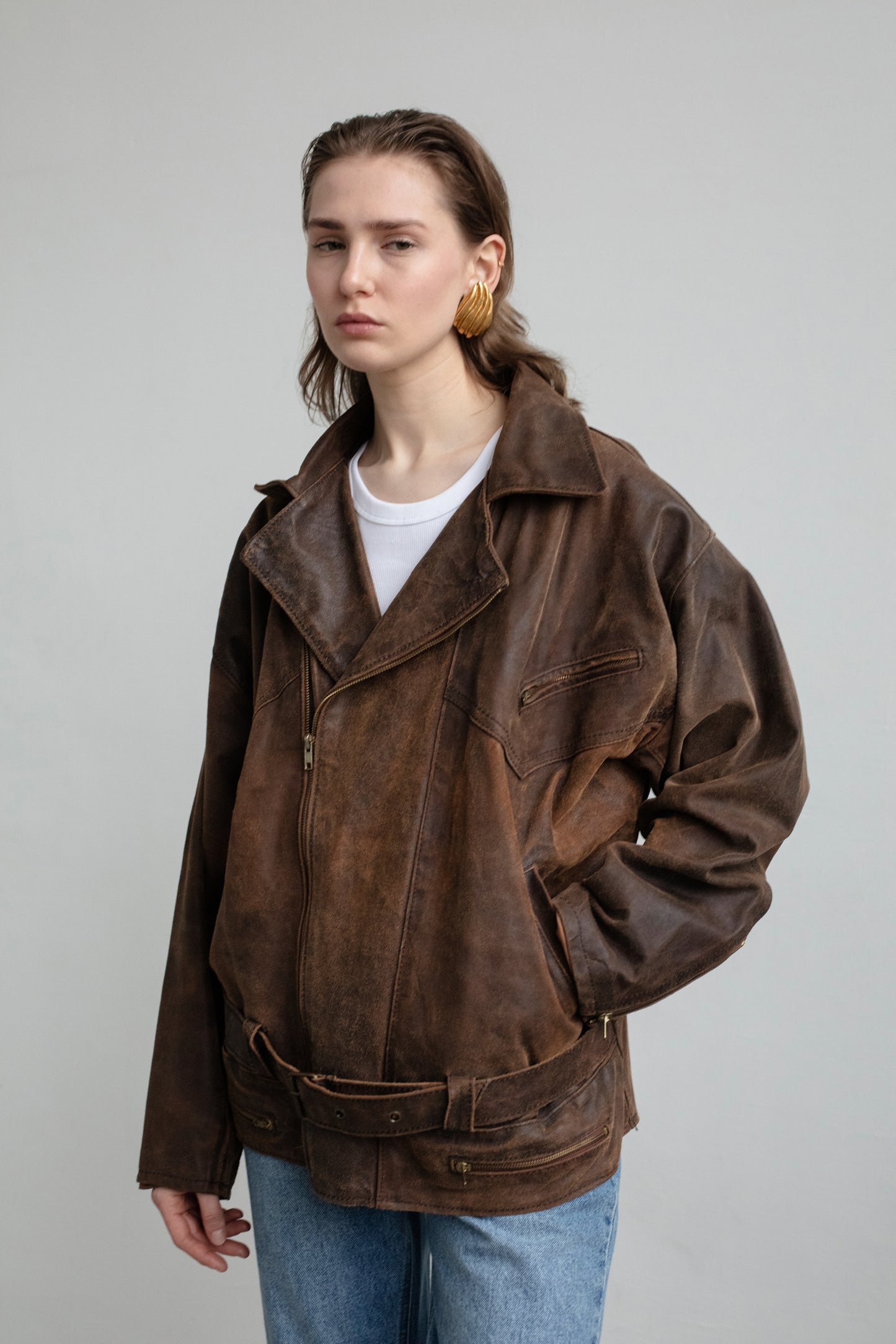 Vintage Brown Biker Leather Jacket