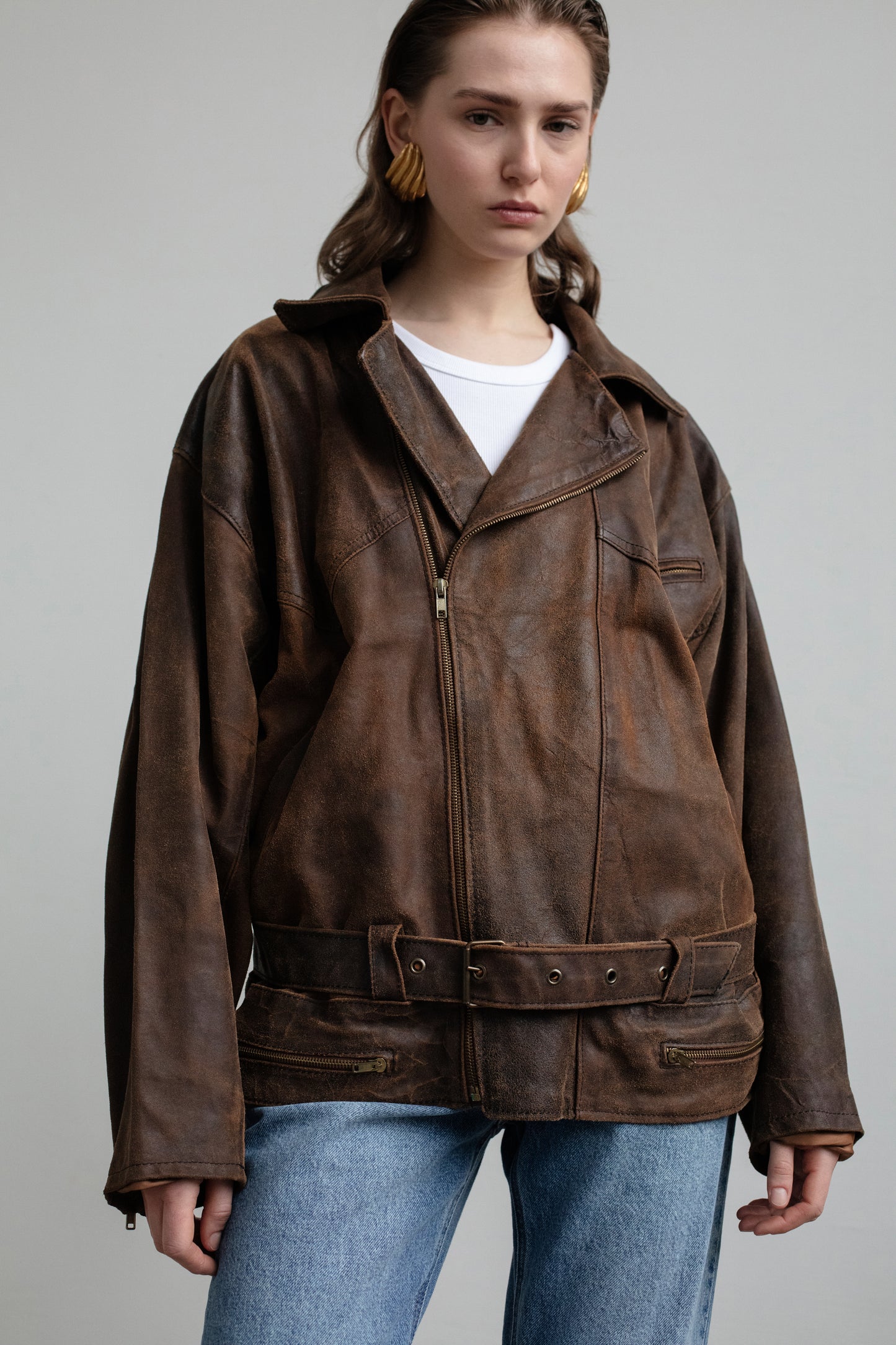 Vintage Brown Biker Leather Jacket