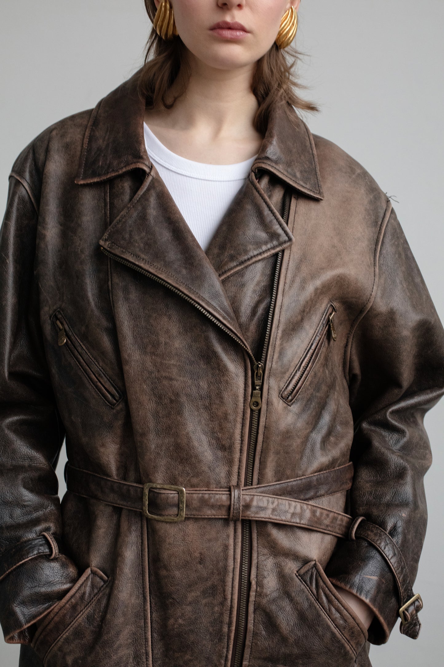 Vintage Distressed Biker Leather Jacket