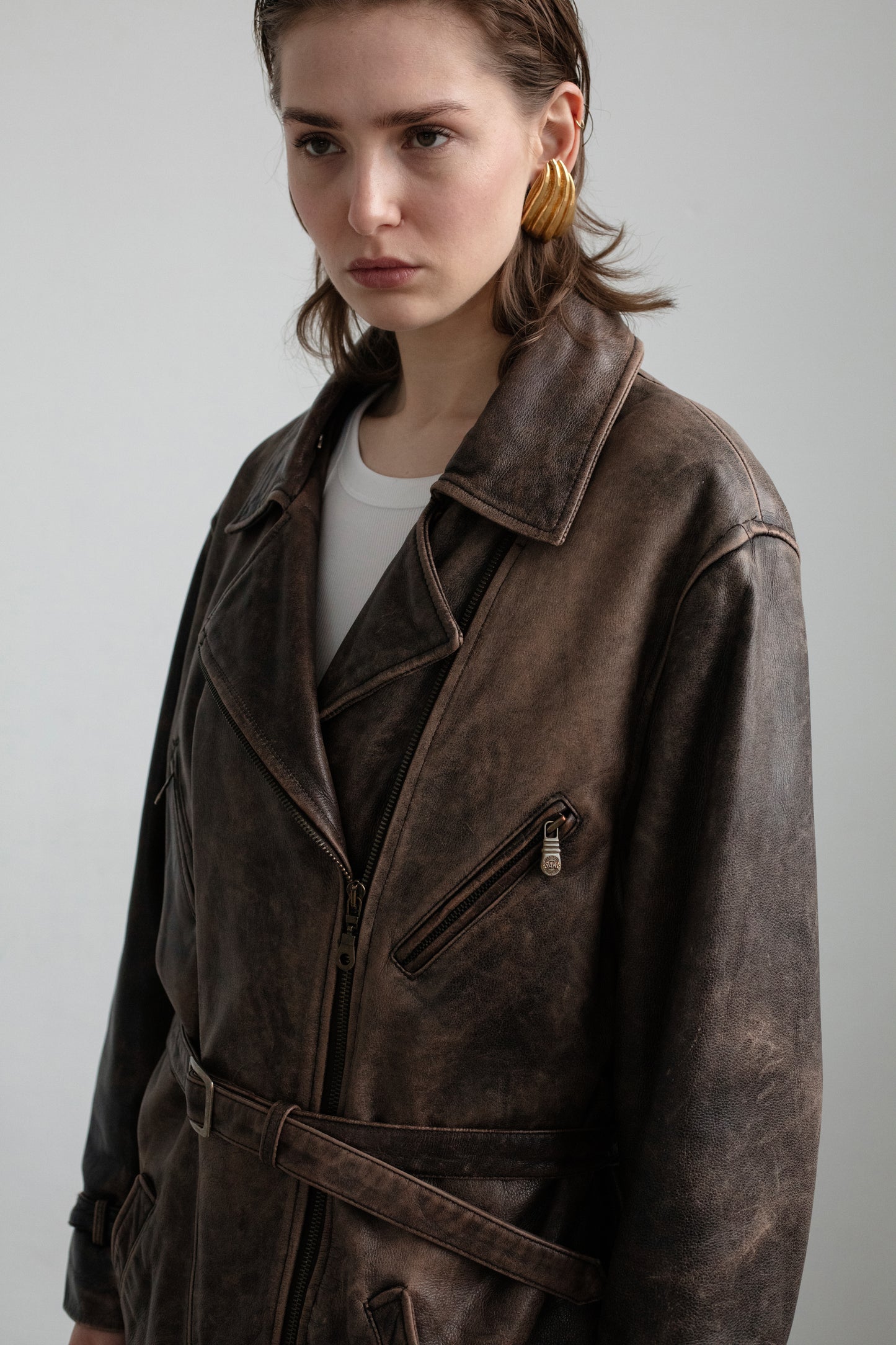 Vintage Distressed Biker Leather Jacket