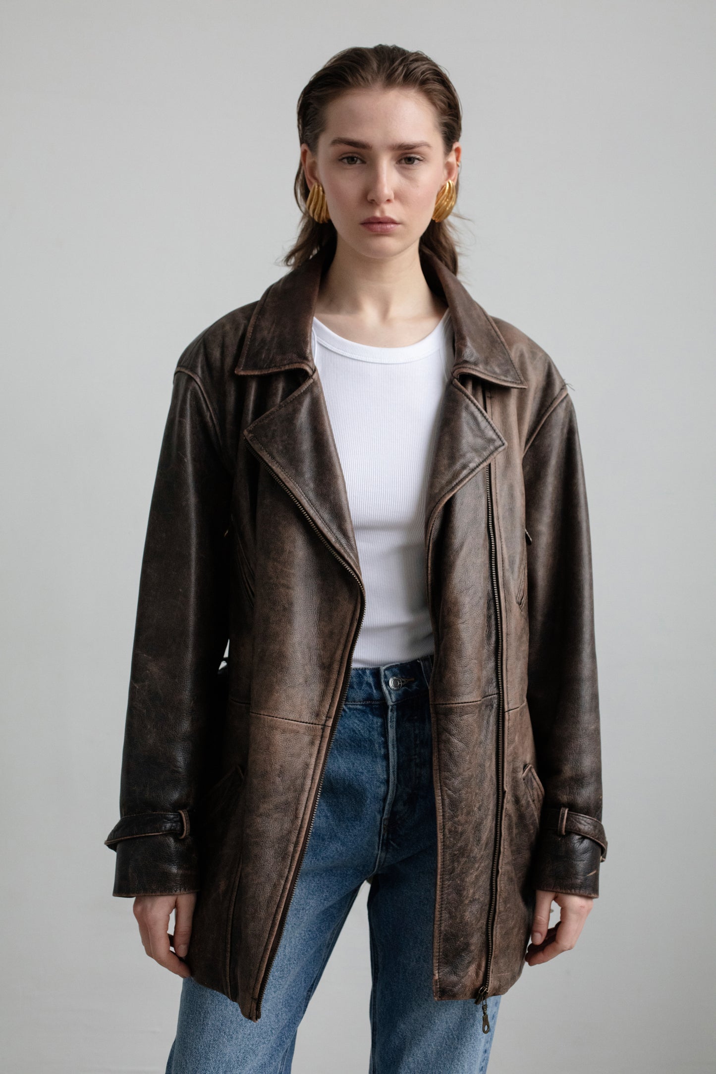 Vintage Distressed Biker Leather Jacket