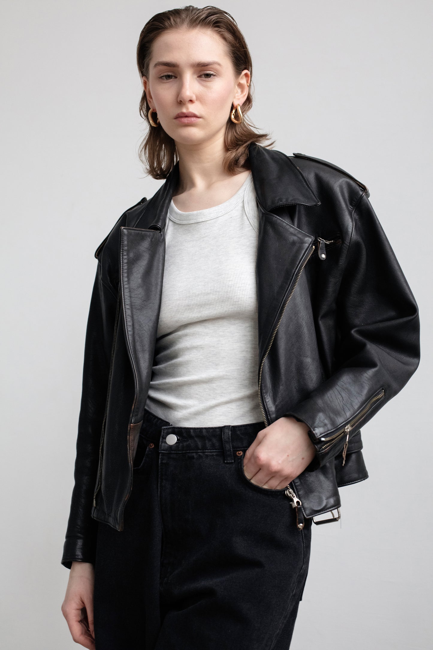 Vintage Black Leather Biker Jacket