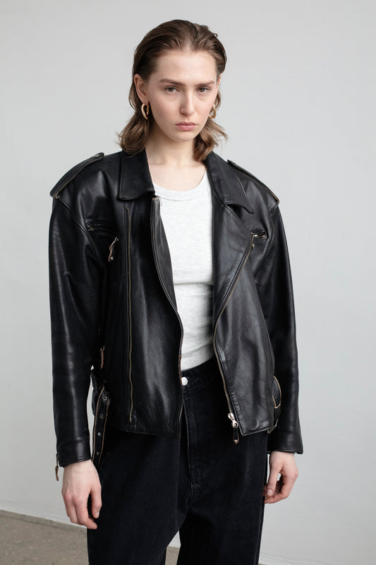 Vintage Black Leather Biker Jacket