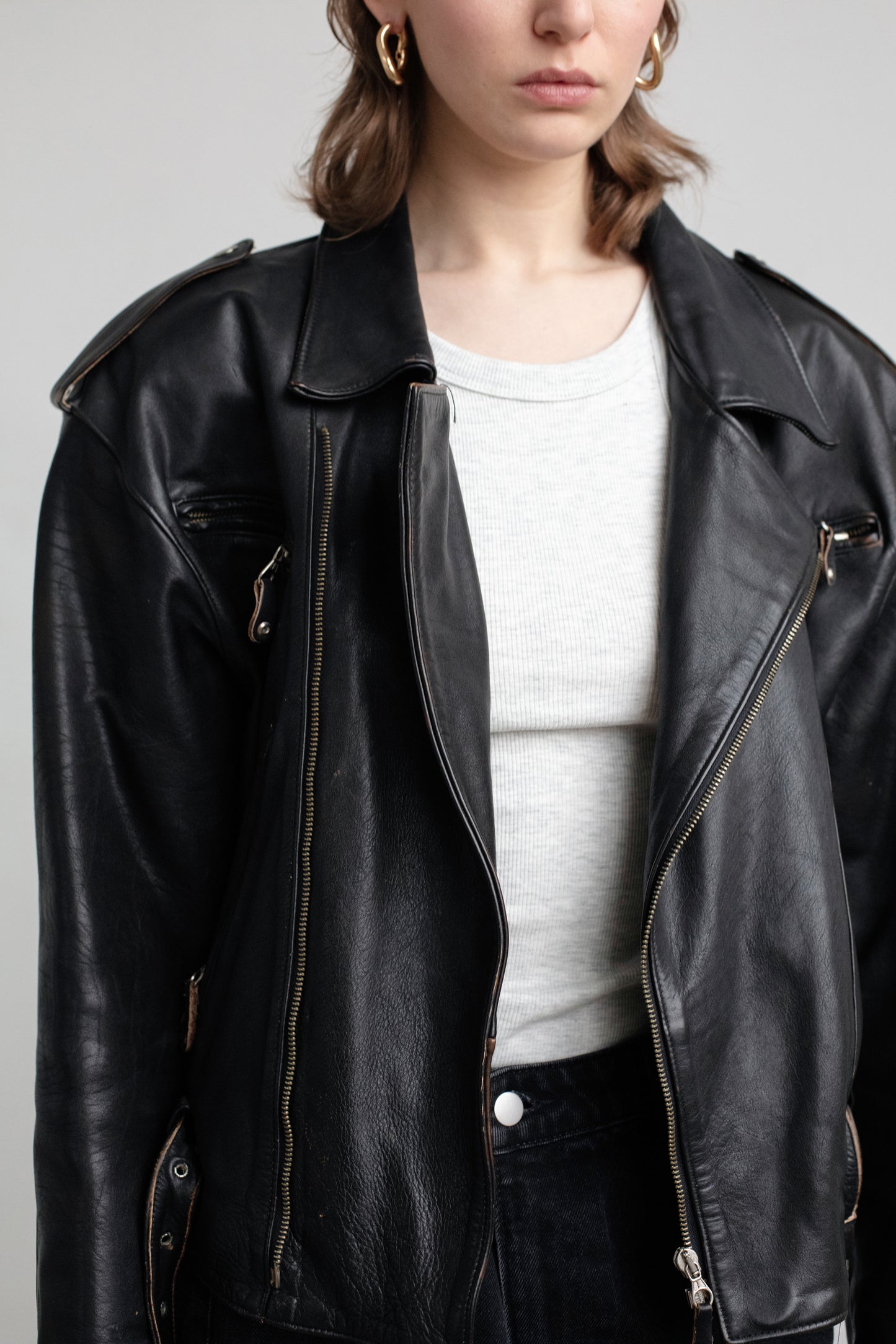 Vintage Black Leather Biker Jacket