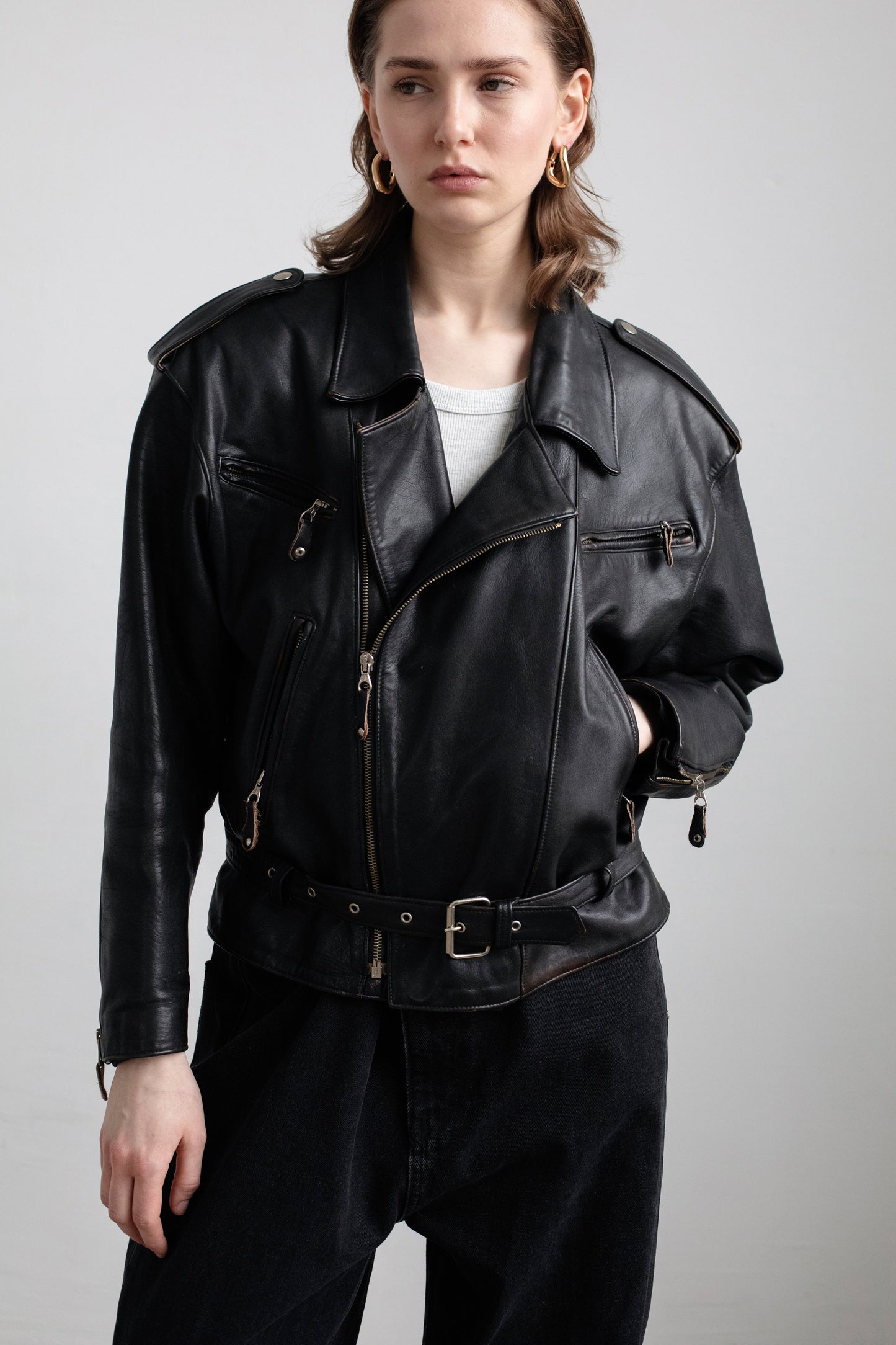 Vintage Black Leather Biker Jacket