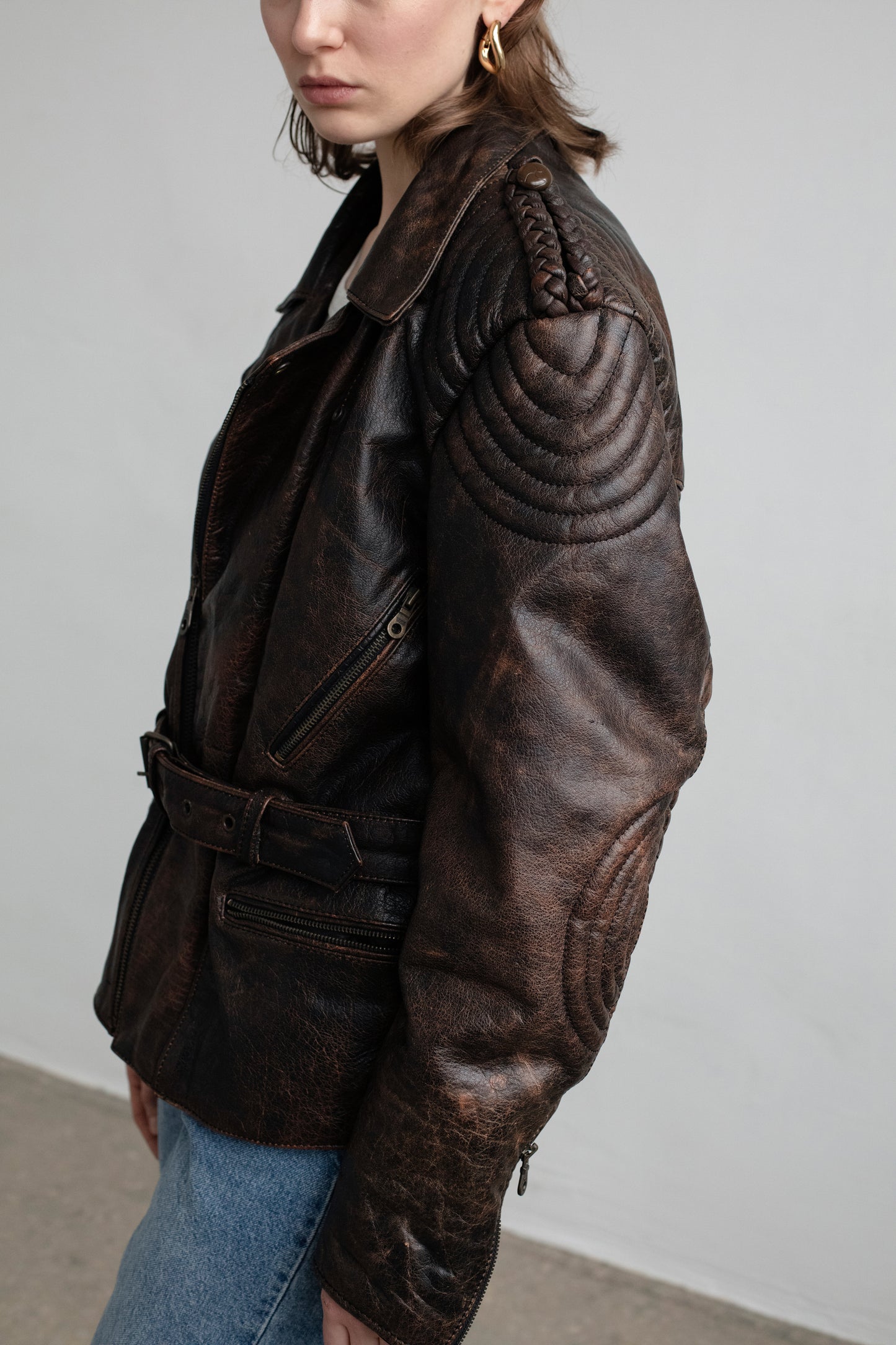 Vintage Brown Leather Biker Jacket