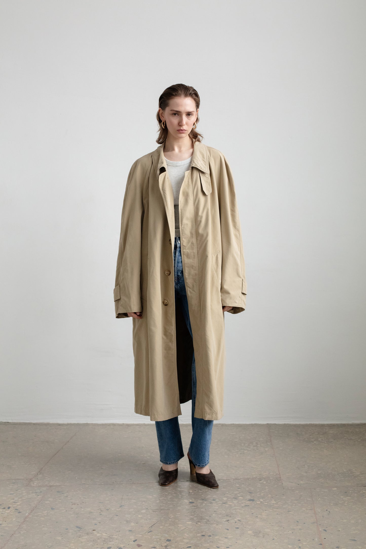 Vintage Trench Coat With Shirt Collar