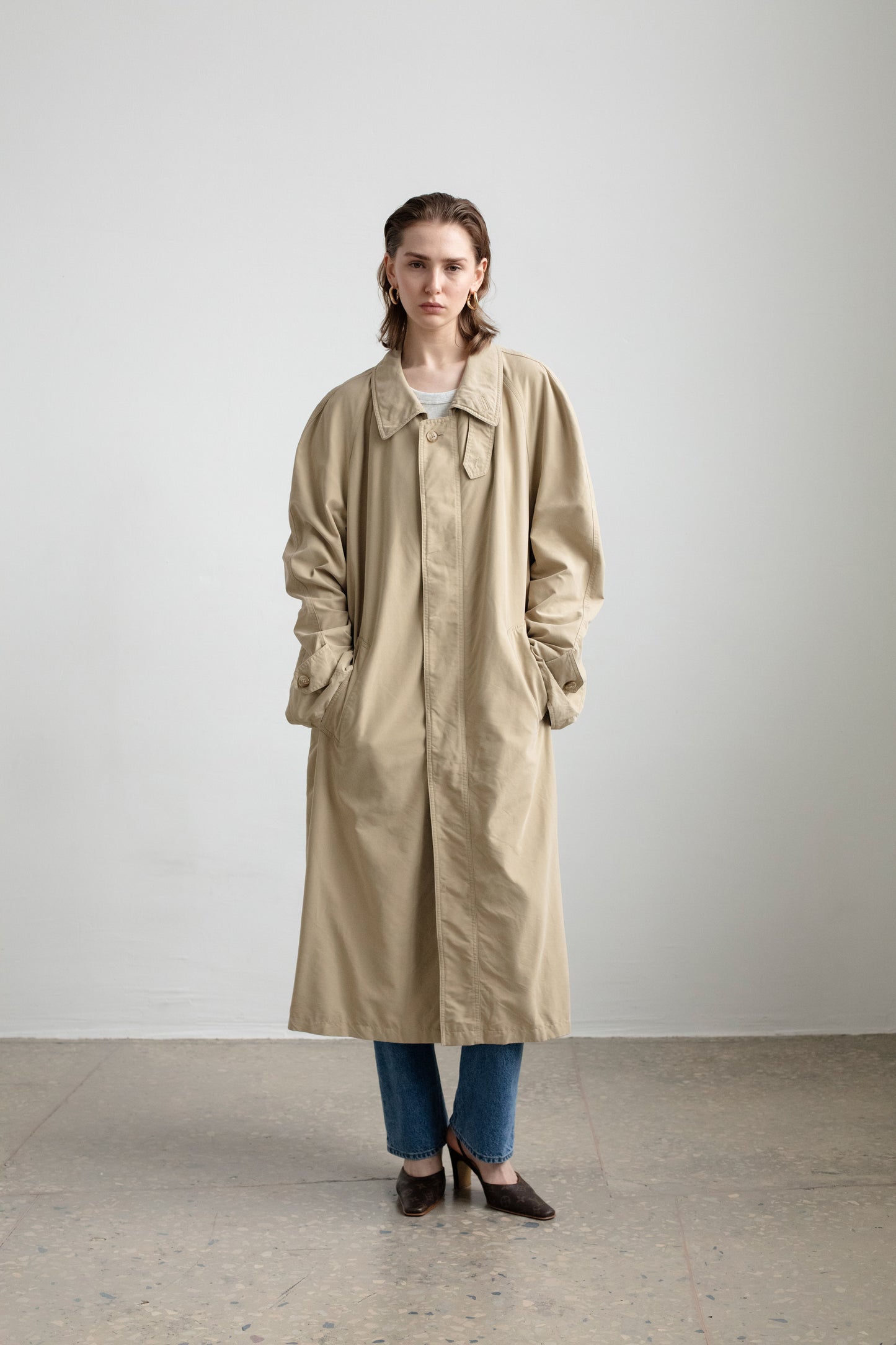 Vintage Trench Coat With Shirt Collar