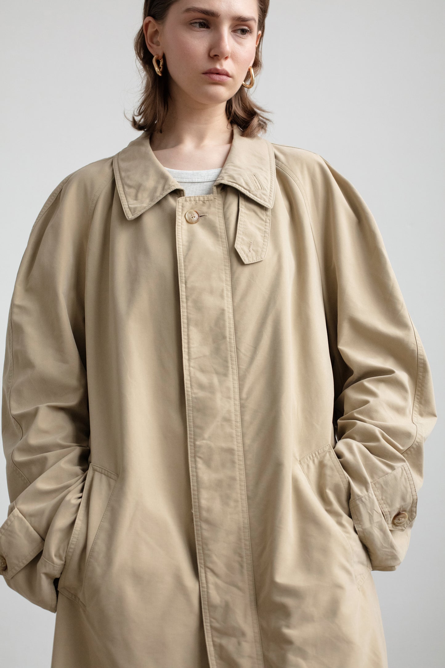 Vintage Trench Coat With Shirt Collar