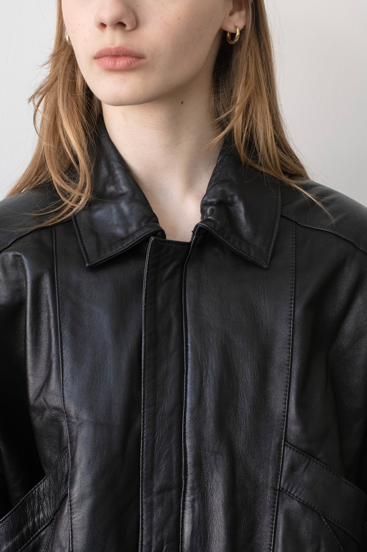 Vintage Black Leather Bomber Jacket