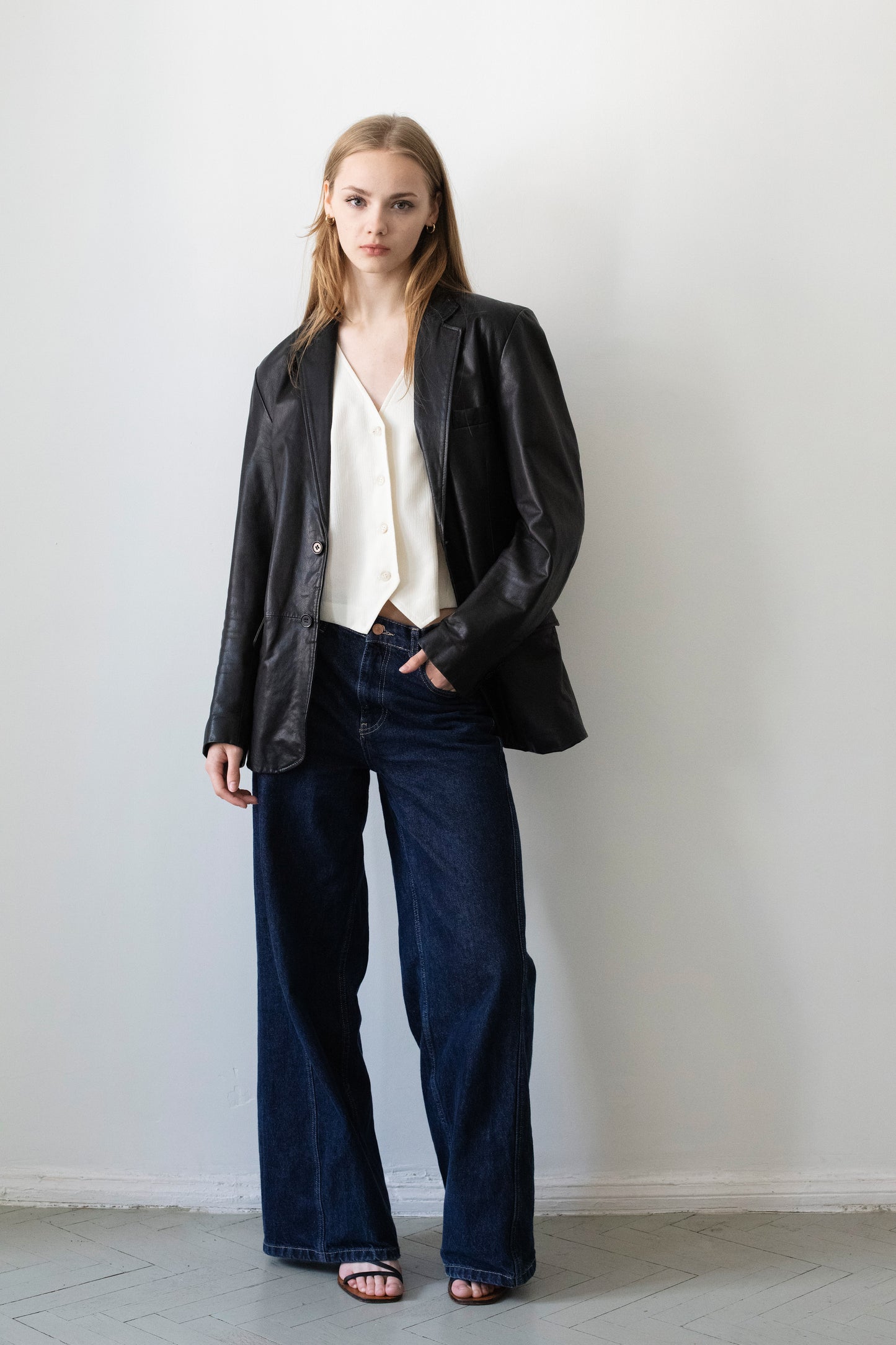 Vintage Black Leather Blazer Jacket