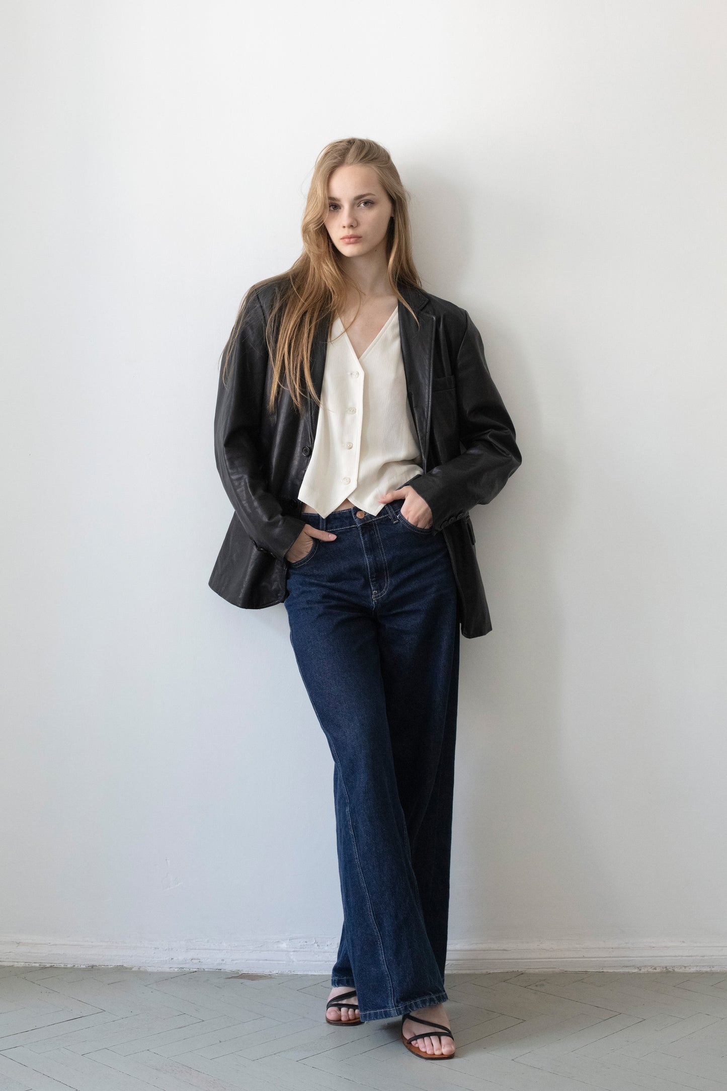 Vintage Black Leather Blazer Jacket