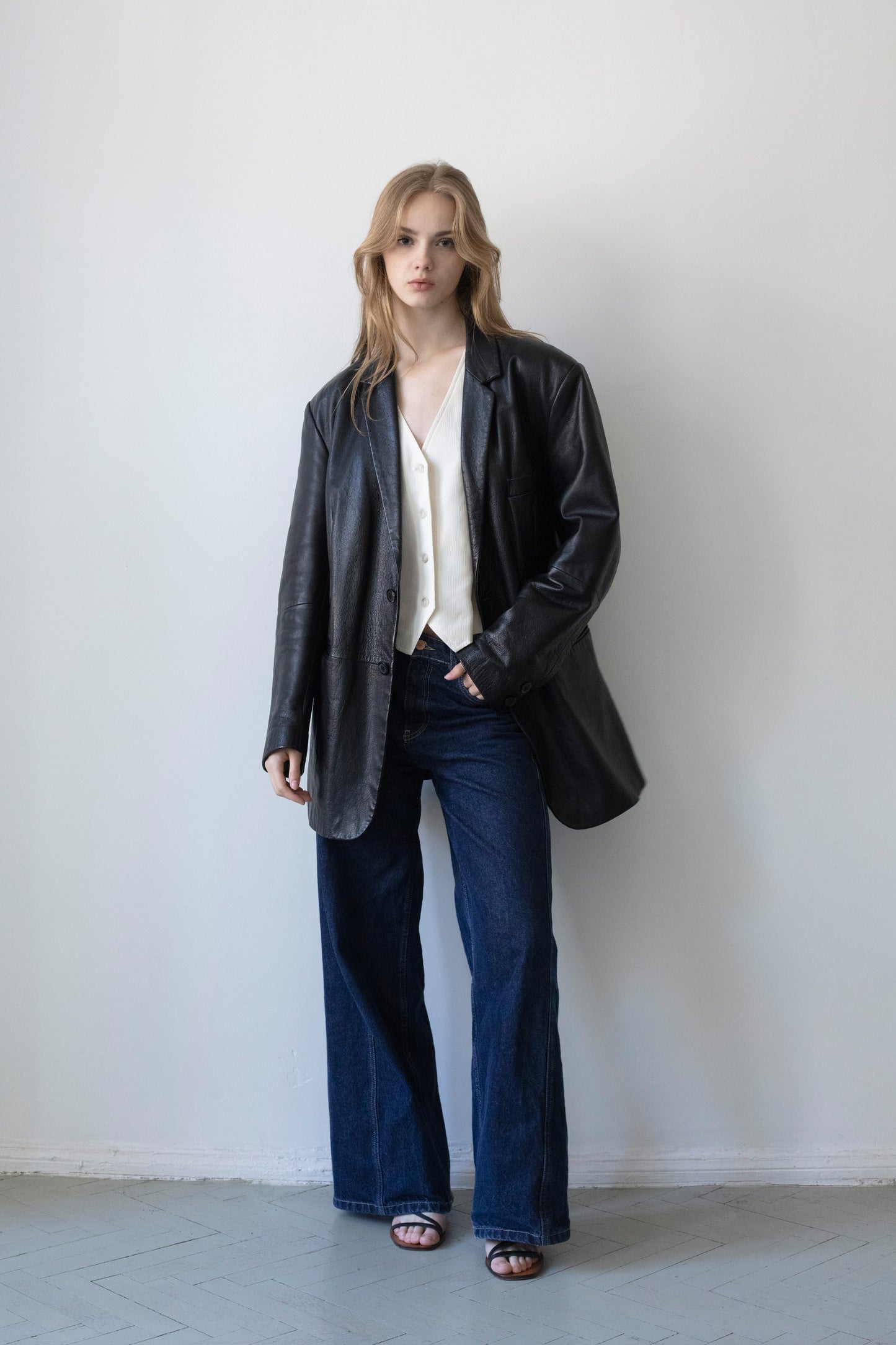 Vintage Black Leather Blazer Jacket