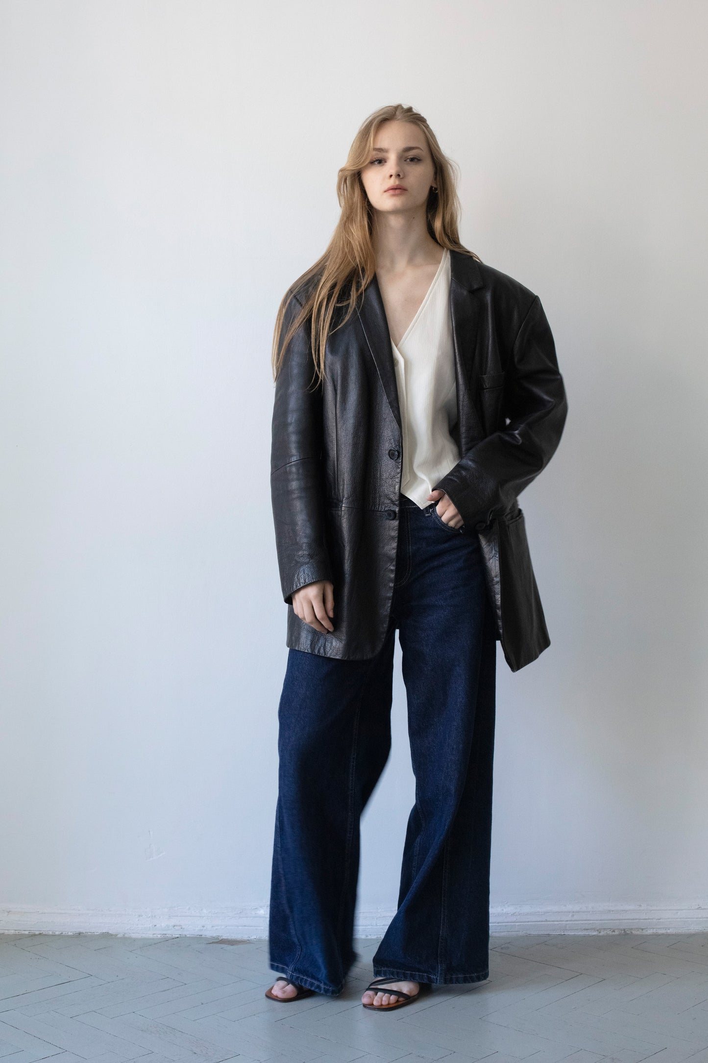 Vintage Black Leather Blazer Jacket