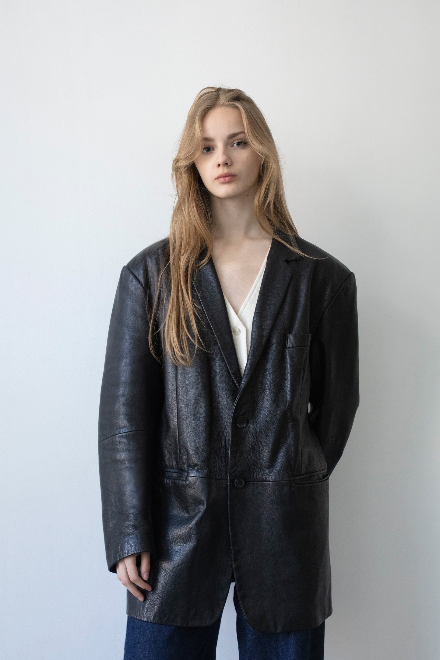 Vintage Black Leather Blazer Jacket